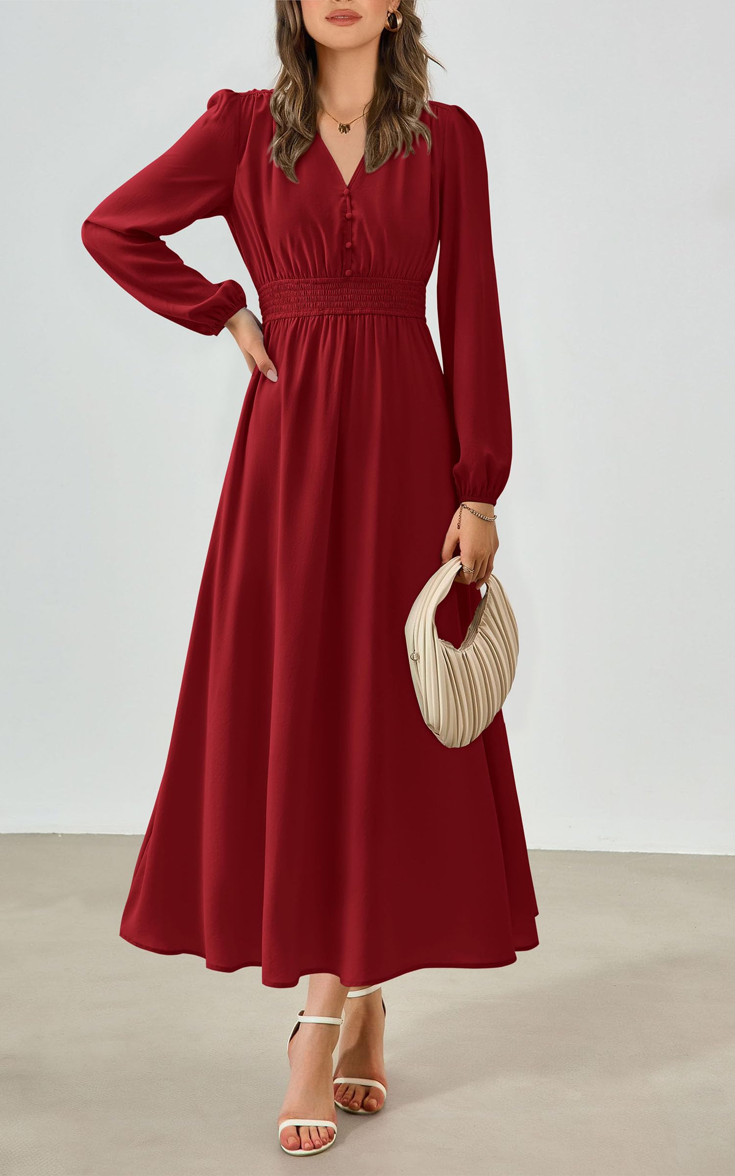 Foto 5 pulgar | Vestido Largo Prettygarden 2025 Primavera Manga Larga Con Cuello En V Para Mujer - Venta Internacional.