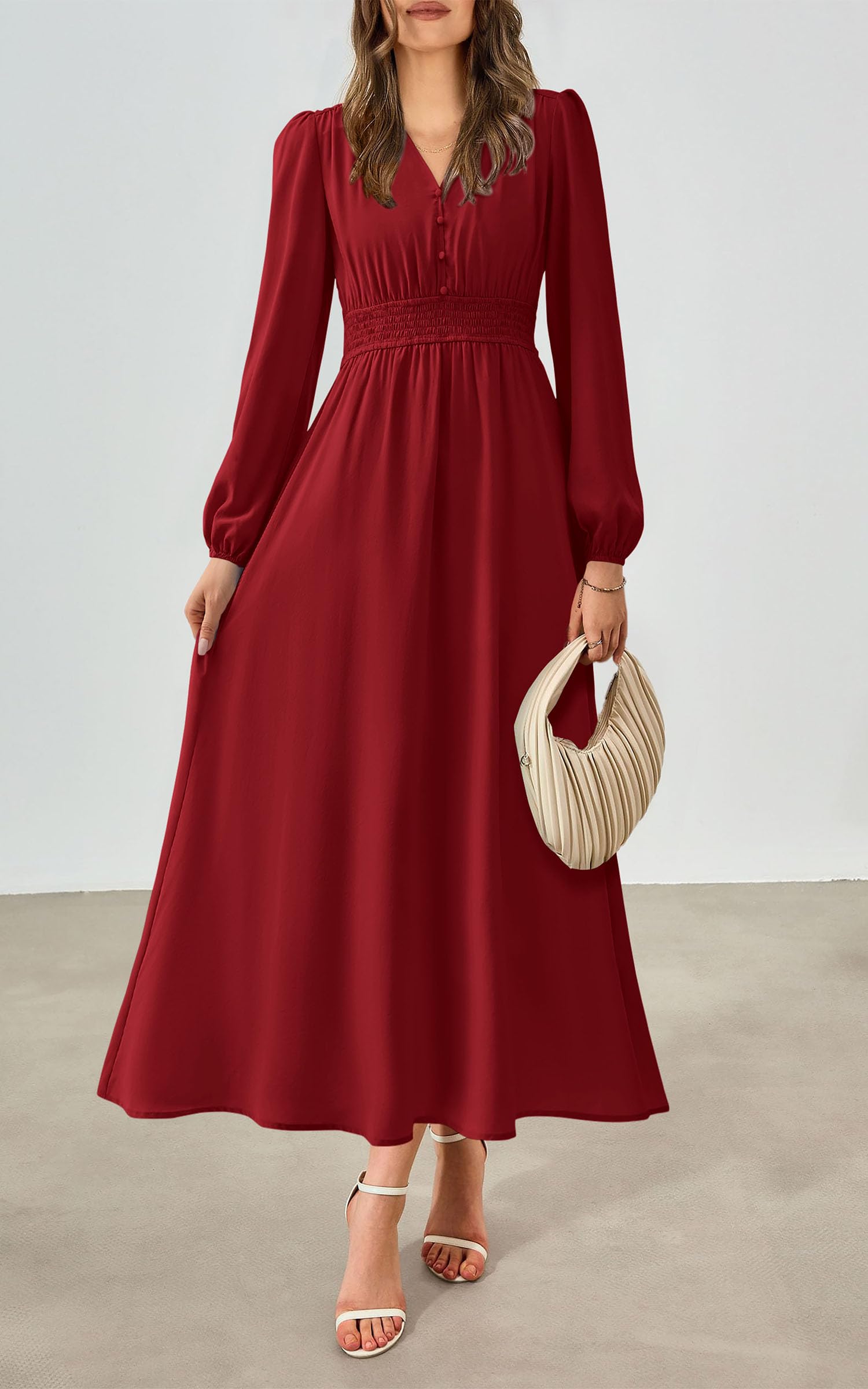 Foto 7 | Vestido Largo Prettygarden 2025 Primavera Manga Larga Con Cuello En V Para Mujer - Venta Internacional.