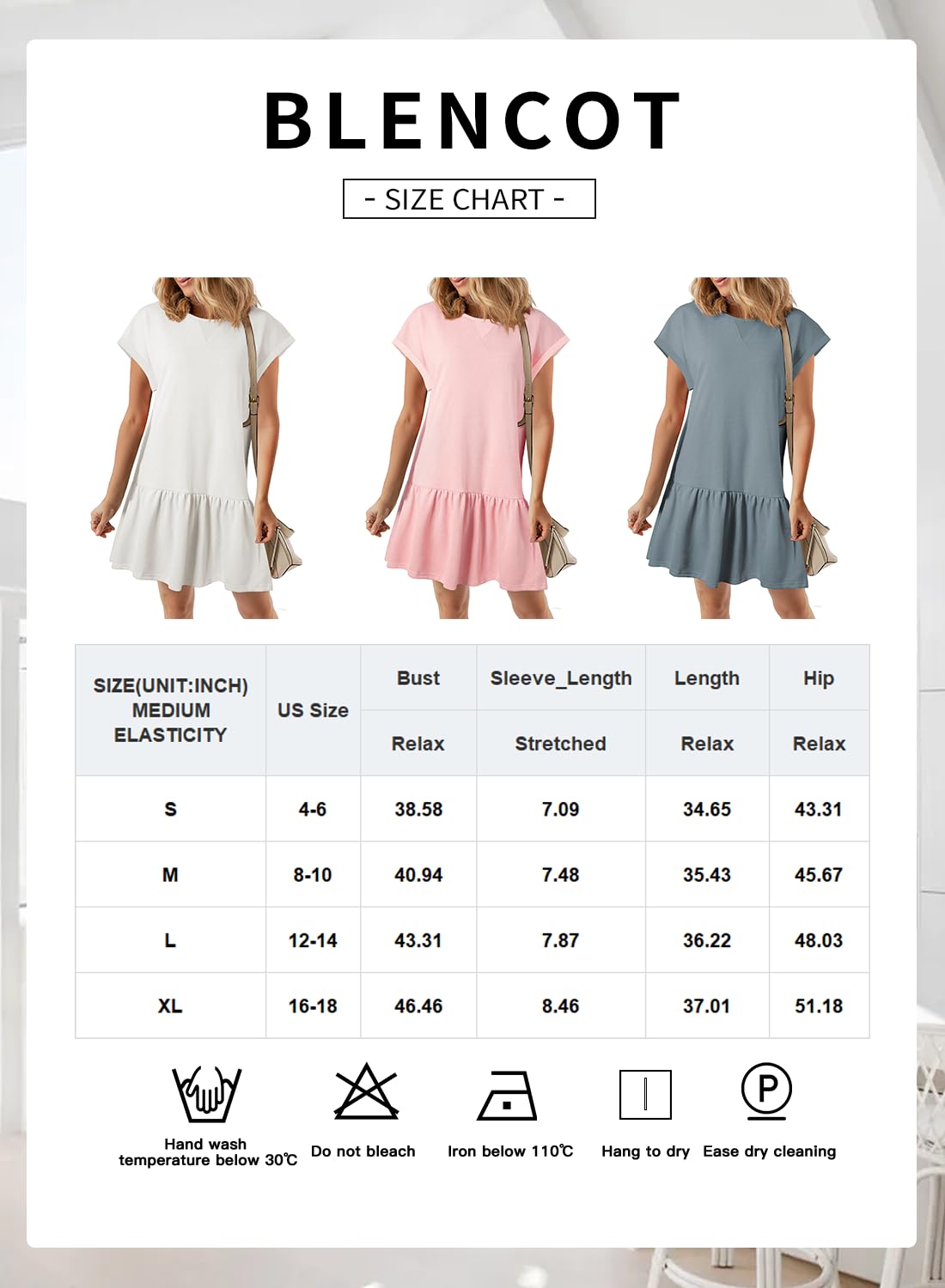 Foto 7 pulgar | Vestido Blencot, Camiseta Casual De Manga Corta De Verano Para Mujer, Color Blanco - Venta Internacional.