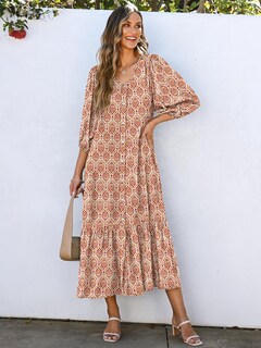 Foto 2 | Vestido Largo Anrabess Boho Summer 2025 Con Mangas Abullonadas Y Cuello En V - Venta Internacional.