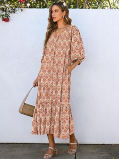 Foto 3 | Vestido Largo Anrabess Boho Summer 2025 Con Mangas Abullonadas Y Cuello En V - Venta Internacional.