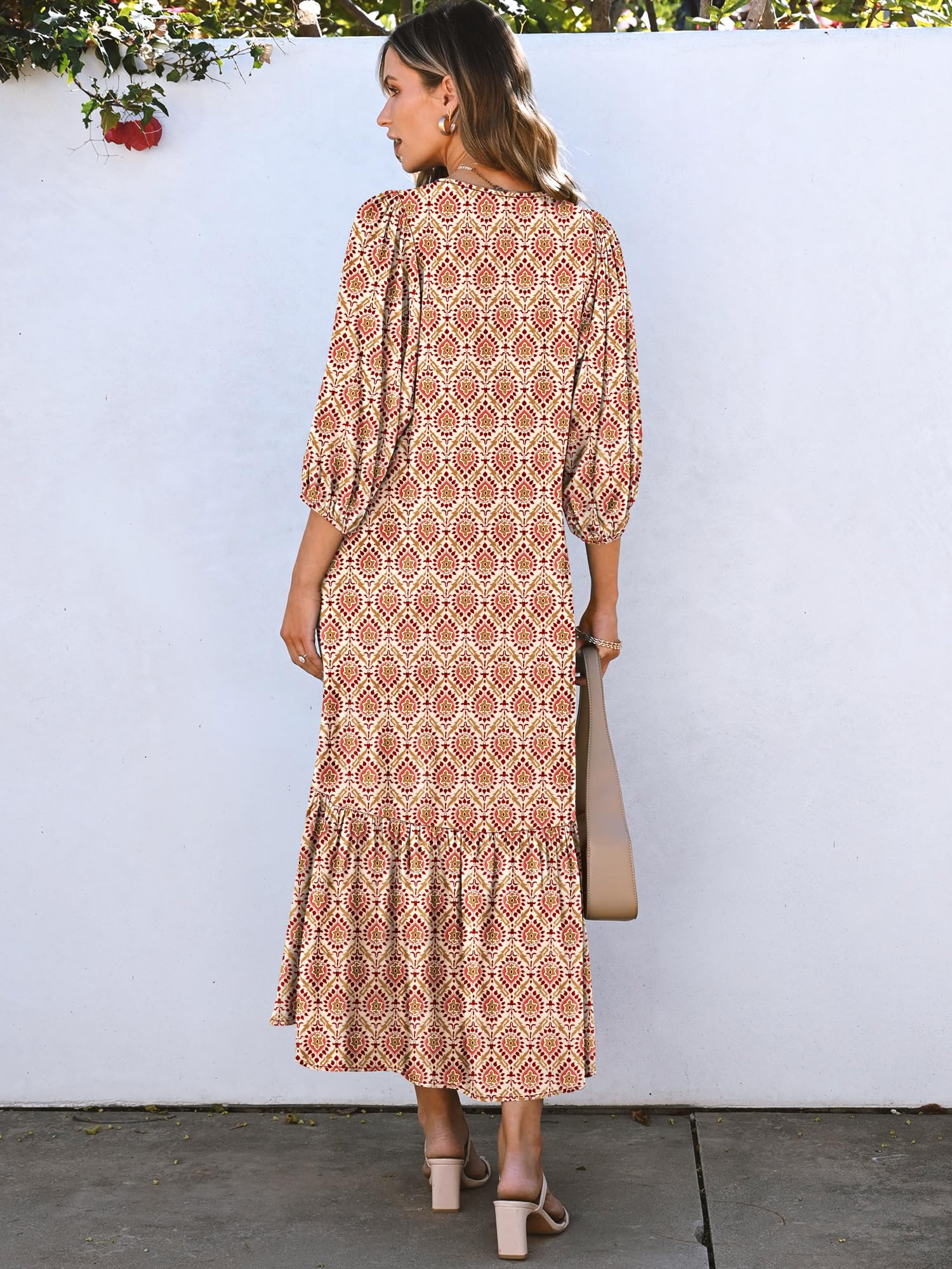 Foto 5 pulgar | Vestido Largo Anrabess Boho Summer 2025 Con Mangas Abullonadas Y Cuello En V - Venta Internacional.