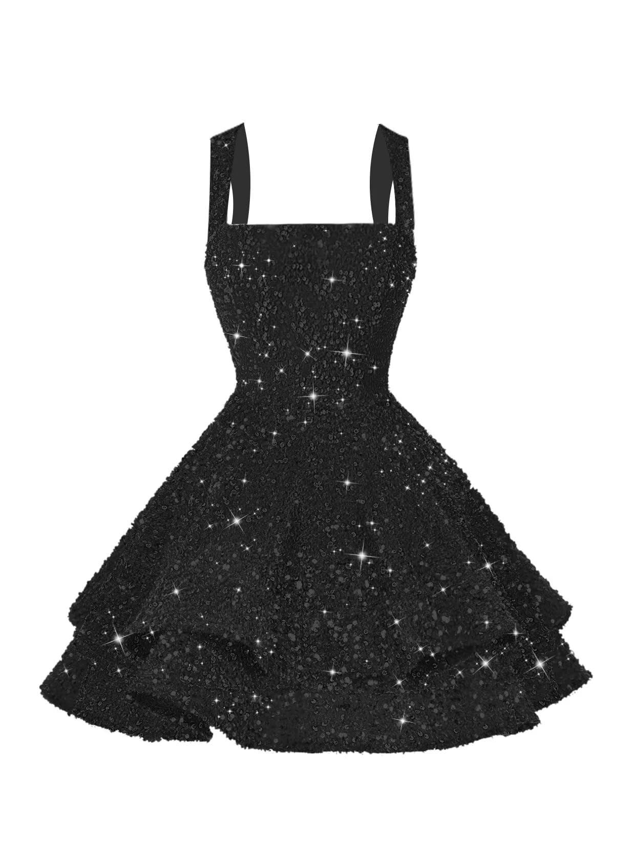 Foto 2 pulgar | Vestido De Bienvenida Dessiny Con Purpurina Y Lentejuelas En A, Cuello En V Negro - Venta Internacional.