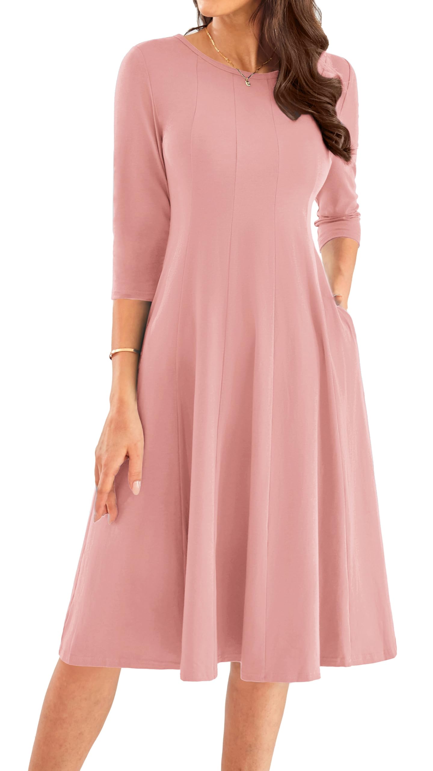 Vestido Casual Grace Karin 2025, Holgado, Manga 3/4, S, Rosa Empolvado - Venta Internacional.