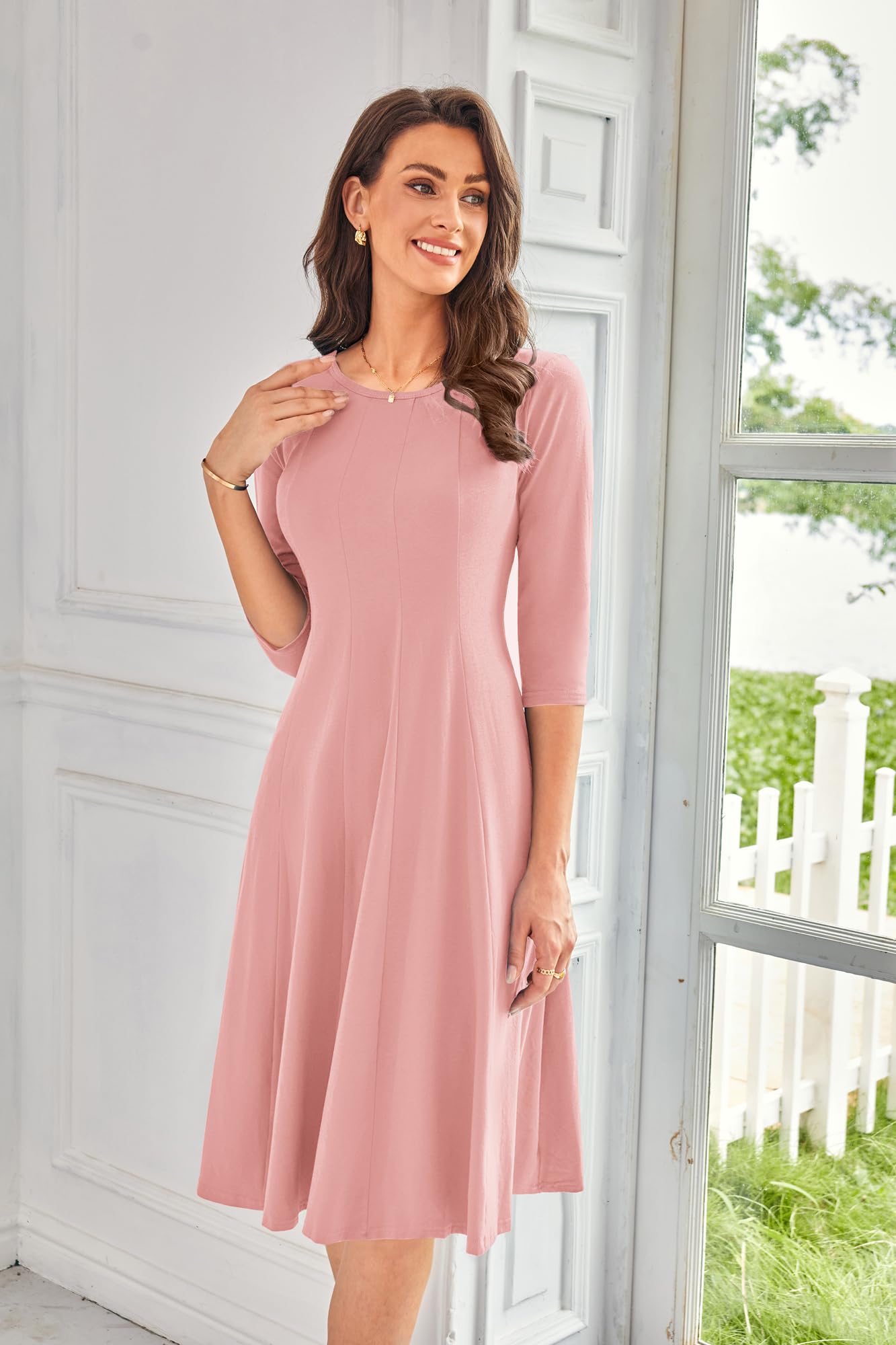 Foto 2 | Vestido Casual Grace Karin 2025, Holgado, Manga 3/4, S, Rosa Empolvado - Venta Internacional.