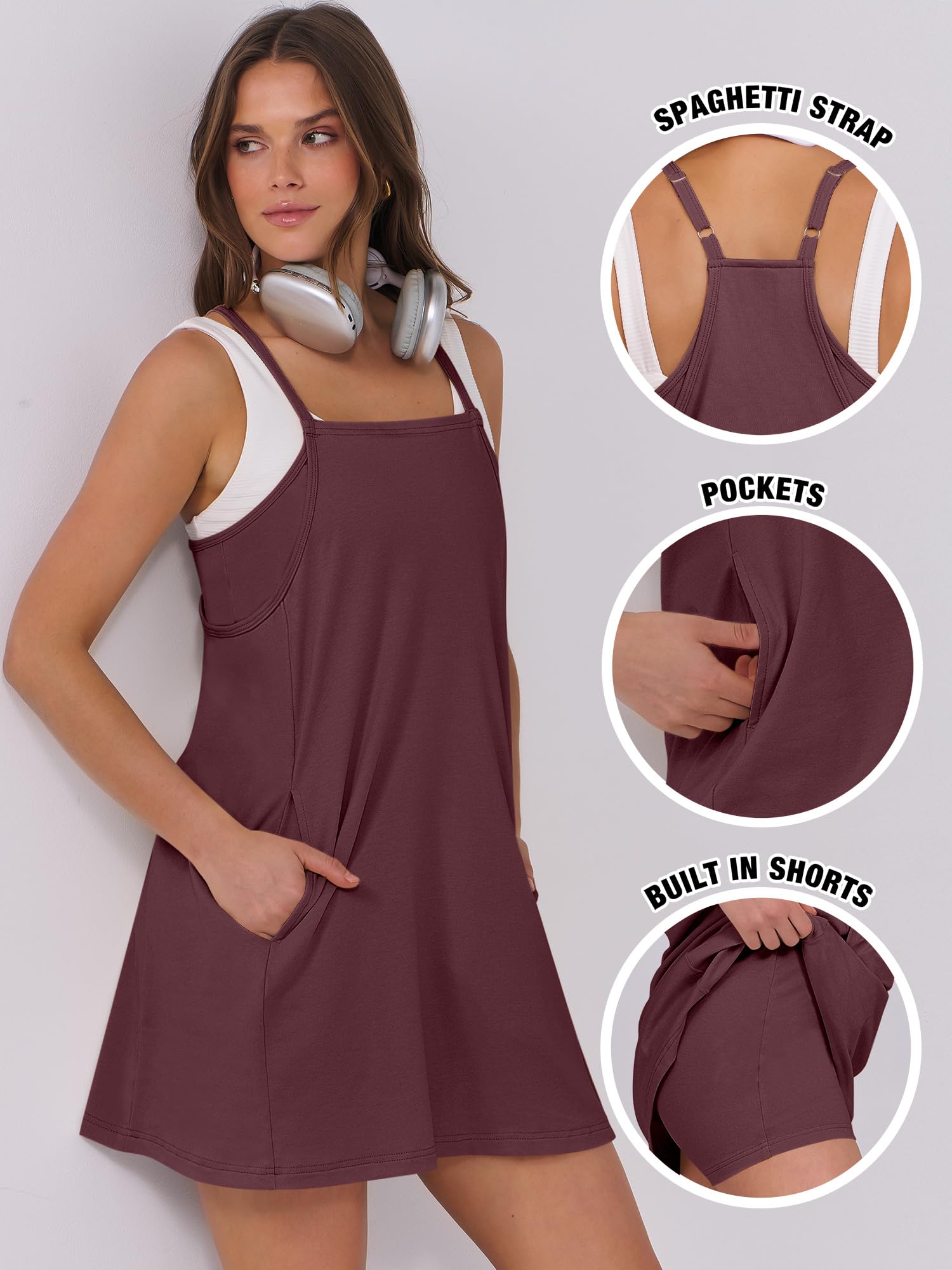 Foto 6 | Vestido De Tenis Anrabess 2025, Casual, Holgado, Burdeos - Venta Internacional.
