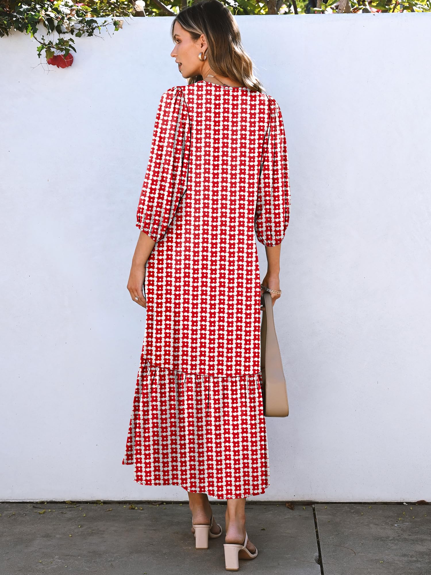 Foto 5 pulgar | Vestido Largo Anrabess Bohemio De Verano Con Cuello En V Y Mangas Abullonadas Con Estampado Floral Rojo - Venta In