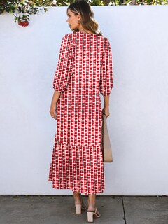 Foto 4 | Vestido Largo Anrabess Bohemio De Verano Con Cuello En V Y Mangas Abullonadas Con Estampado Floral Rojo - Venta In
