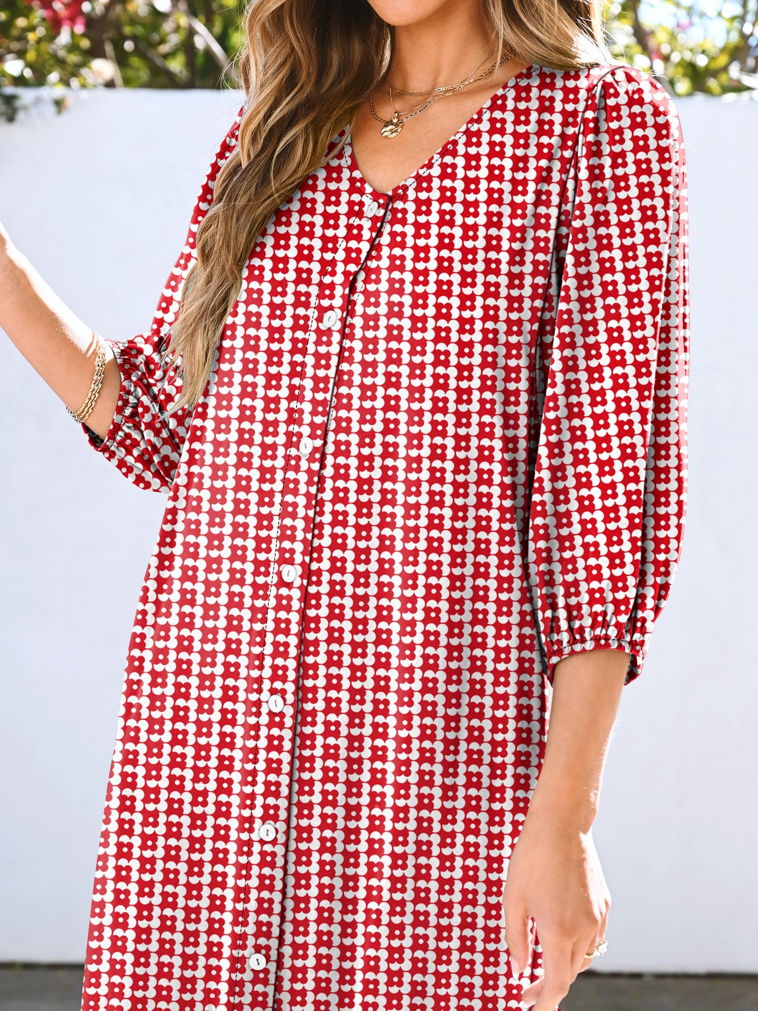 Foto 6 pulgar | Vestido Largo Anrabess Bohemio De Verano Con Cuello En V Y Mangas Abullonadas Con Estampado Floral Rojo - Venta In
