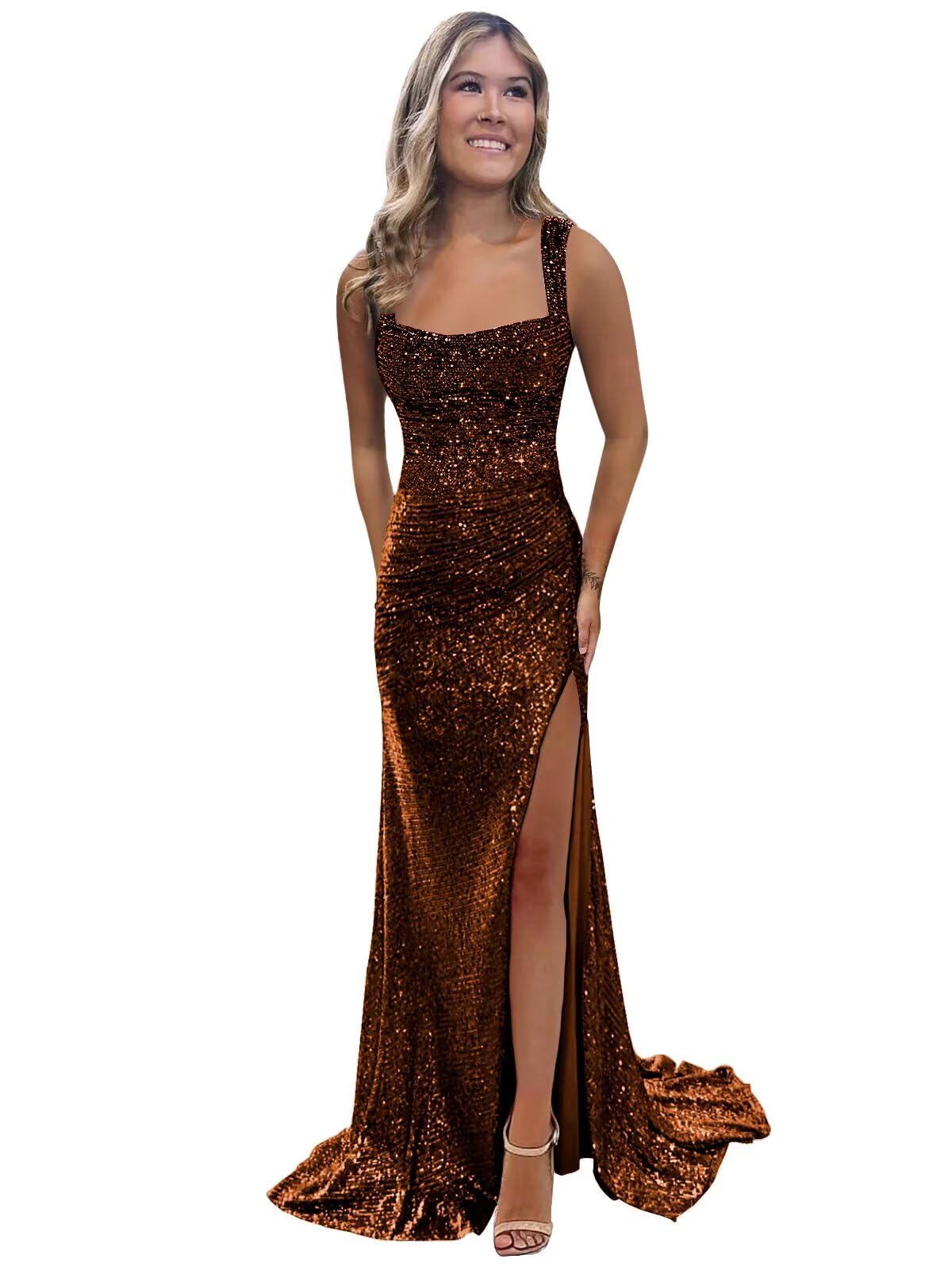 Foto 1 | Vestido De Fiesta Bolensye 2025, Ajustado Con Lentejuelas En Chocolate Y Abertura - Venta Internacional.