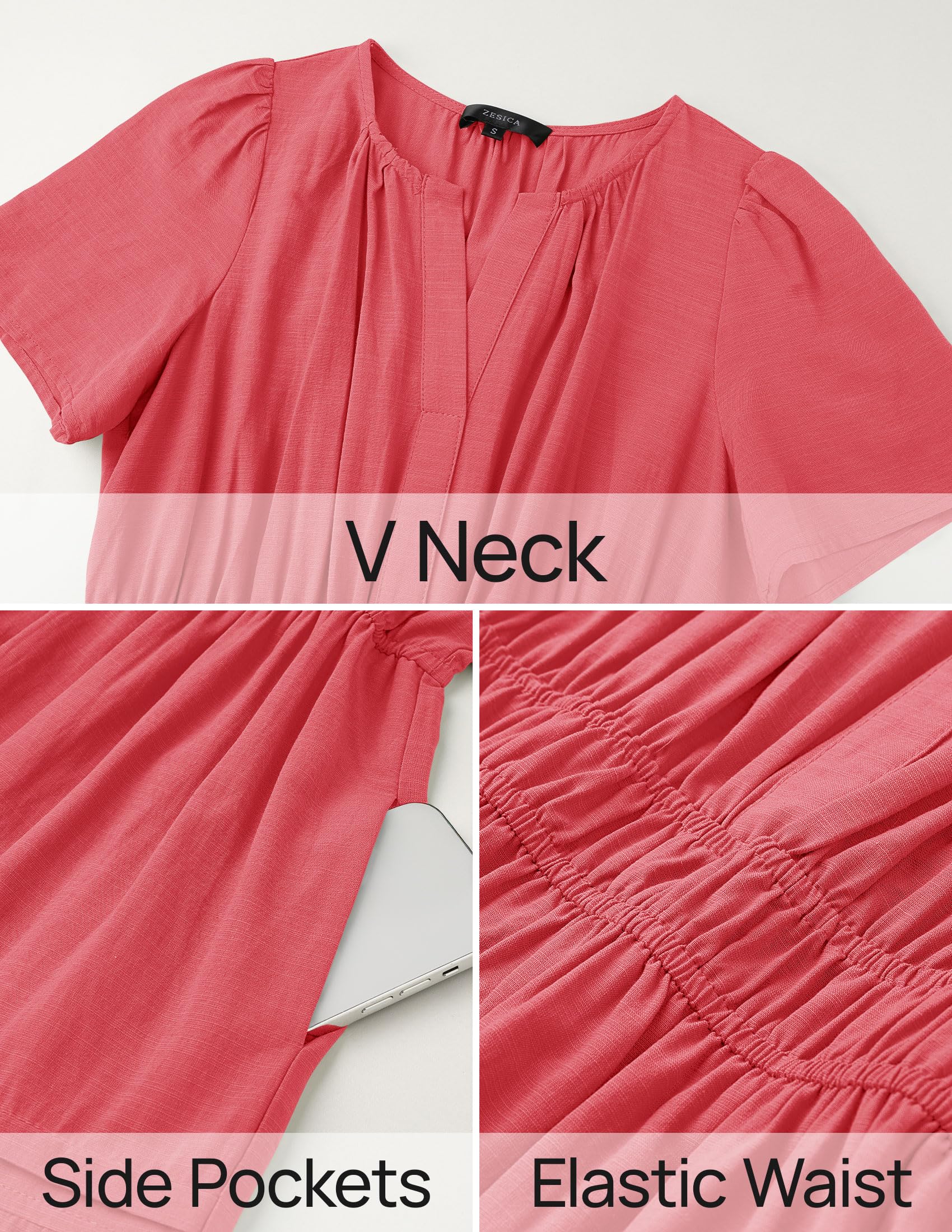 Foto 7 pulgar | Vestido Midi Zesica Casual De Verano De Manga Corta Con Cuello En V Para Mujer - Venta Internacional.