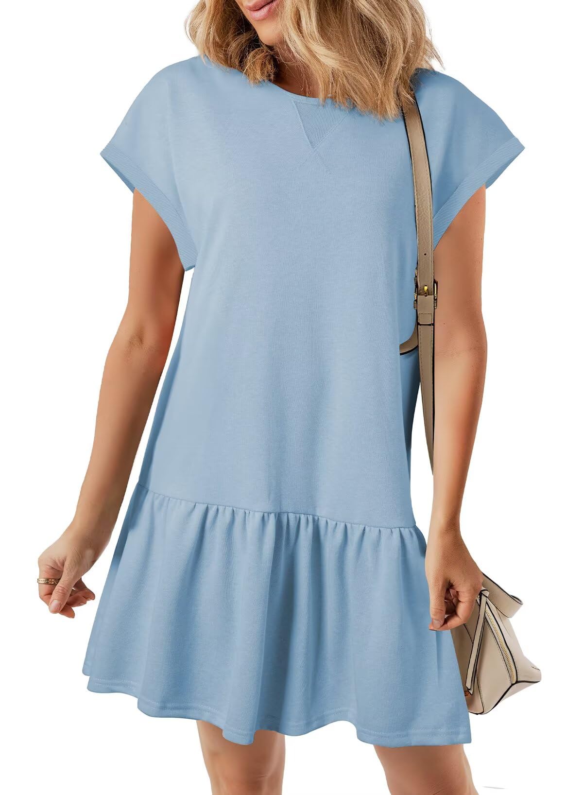 Foto 2 pulgar | Vestido Blencot Para Mujer, Manga Corta, Algodón, Verano, Mini Azul - Venta Internacional.