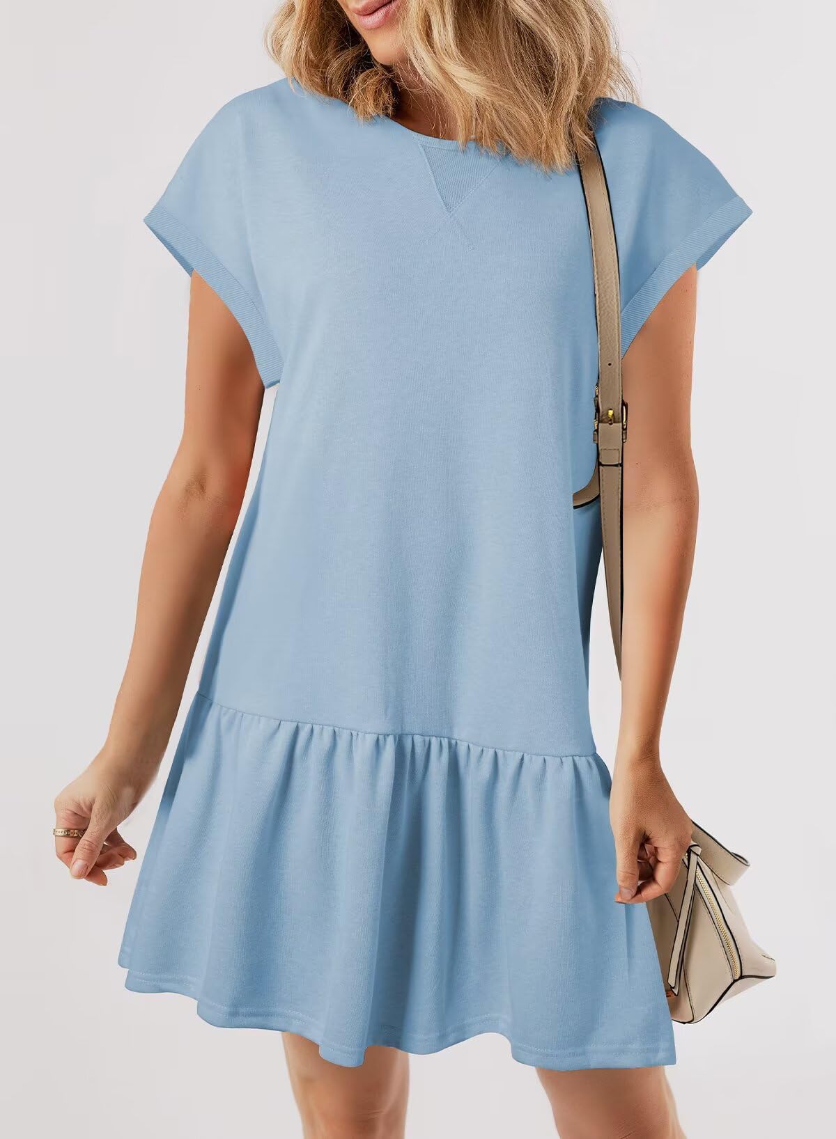 Foto 3 pulgar | Vestido Blencot Para Mujer, Manga Corta, Algodón, Verano, Mini Azul - Venta Internacional.