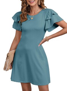 Foto 1 | Vestido Dokotoo De Lino Para Mujer, Verano, Primavera 2025, Verde Con Volantes - Venta Internacional.