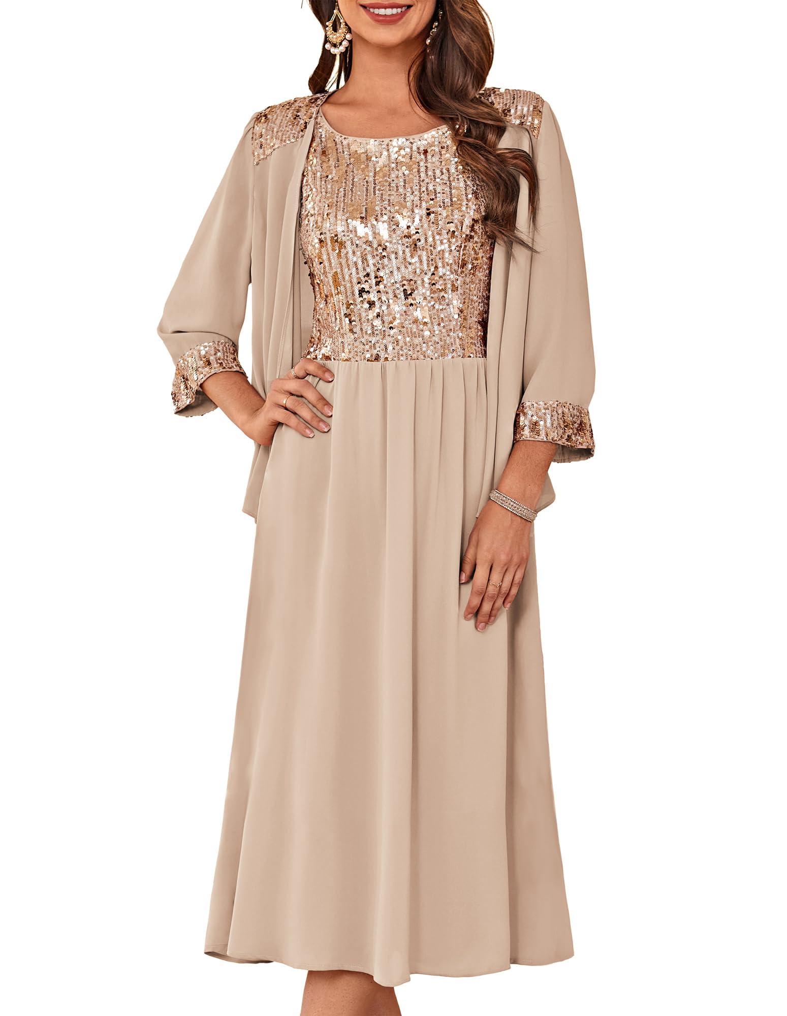Foto 1 | Vestido Grace Karin, Funda De Lentejuelas Para Mamá Invitada A La Boda, Color Champán S - Venta Internacional.