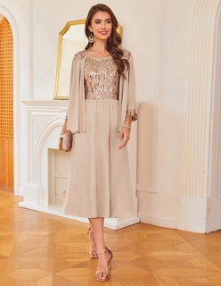 Foto 2 | Vestido Grace Karin, Funda De Lentejuelas Para Mamá Invitada A La Boda, Color Champán S - Venta Internacional.