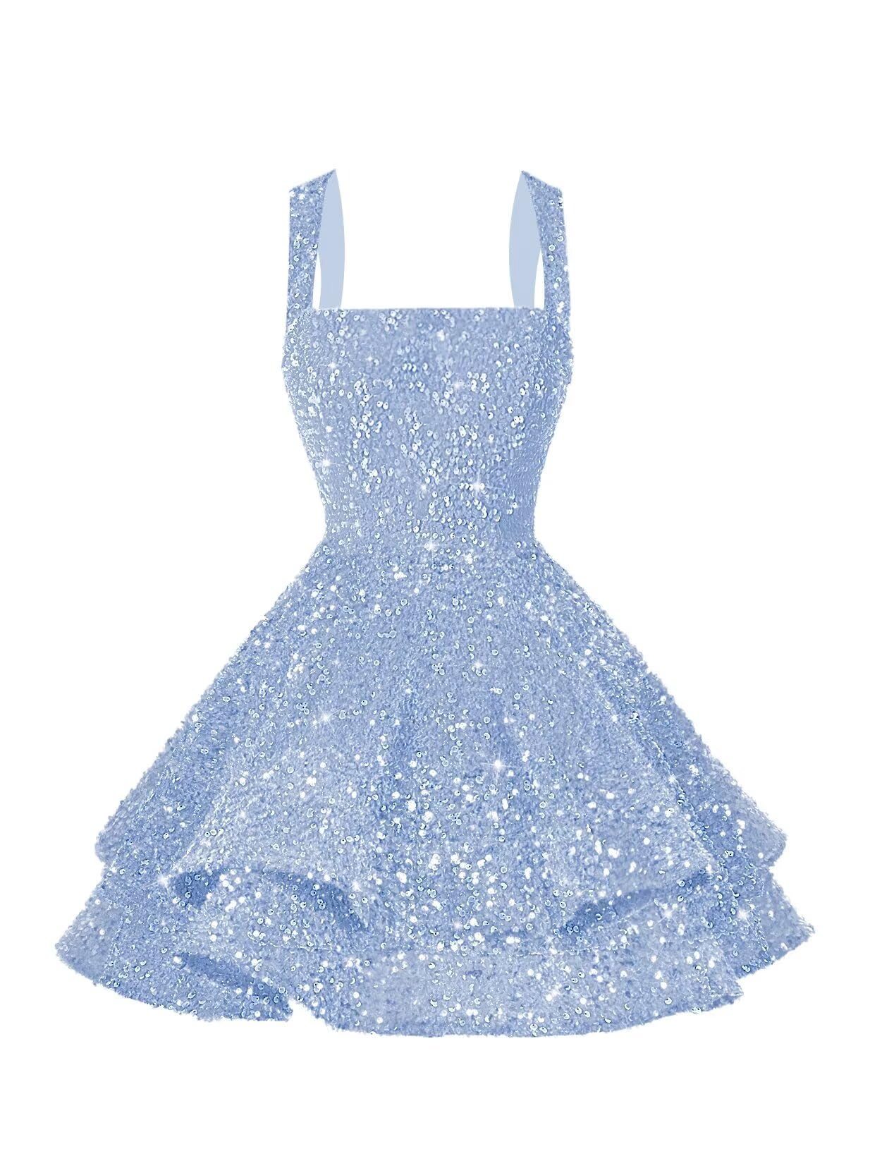 Foto 2 pulgar | Vestido De Bienvenida Dessiny Con Lentejuelas Brillantes Y Escalonadas En Forma De A, Azul - Venta Internacional.