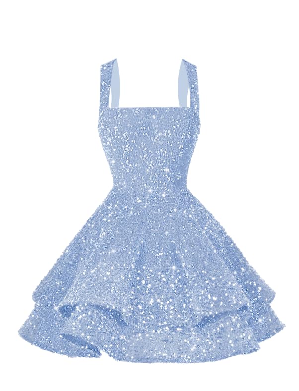 Foto 5 pulgar | Vestido De Bienvenida Dessiny Con Lentejuelas Brillantes Y Escalonadas En Forma De A, Azul - Venta Internacional.
