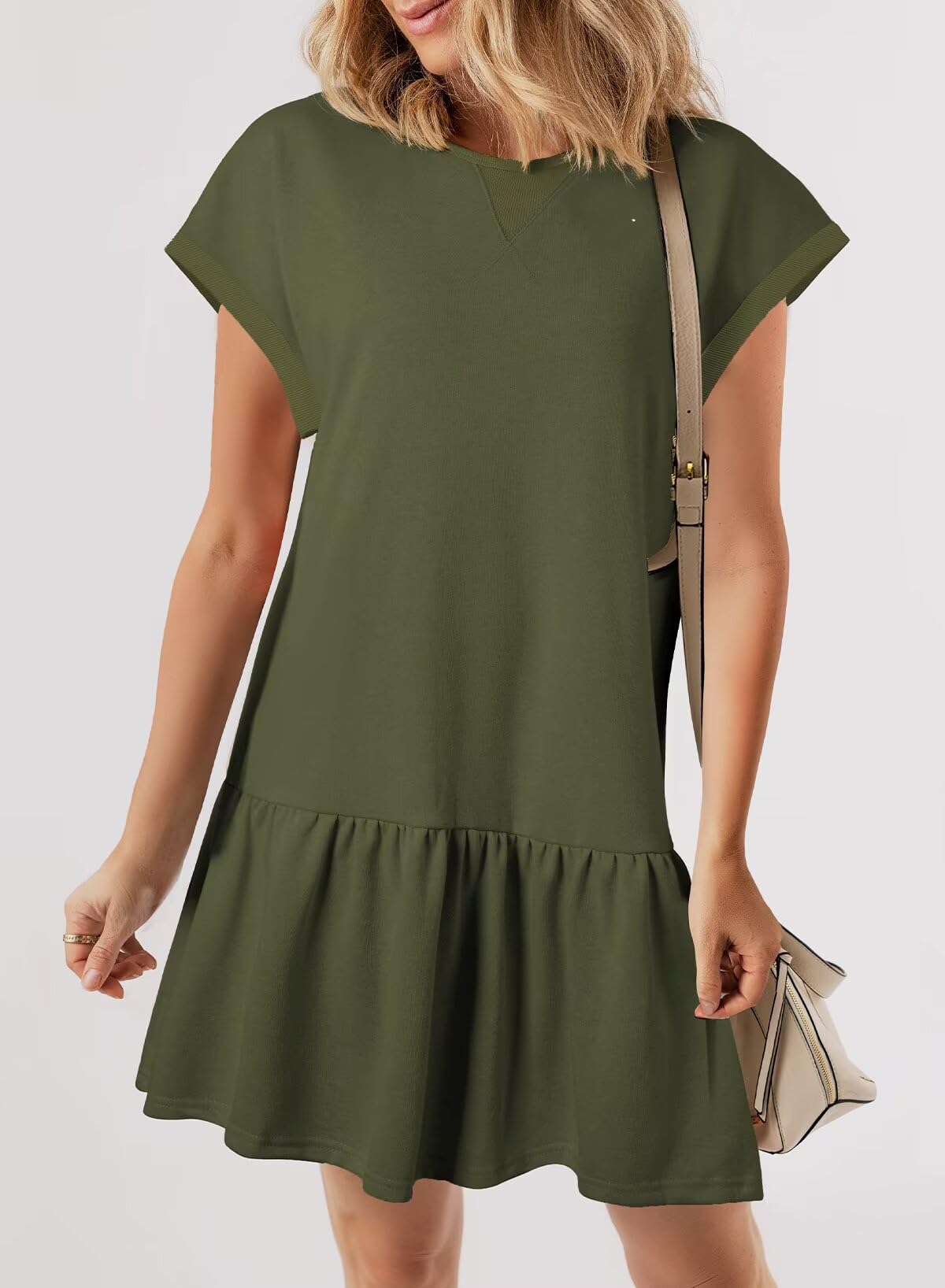 Foto 3 pulgar | Vestido Blencot Para Mujer, Manga Corta, Liso, Holgado, Plisado, Verde - Venta Internacional.