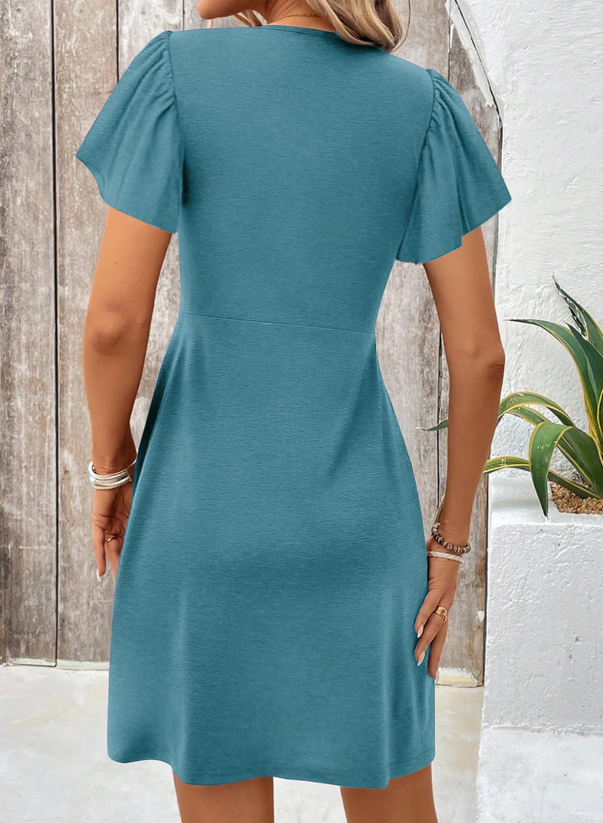 Foto 2 | Vestido Acelit Fashion Trendy 2025 Con Cuello En V, Parte Delantera Torcida, Azul - Venta Internacional.