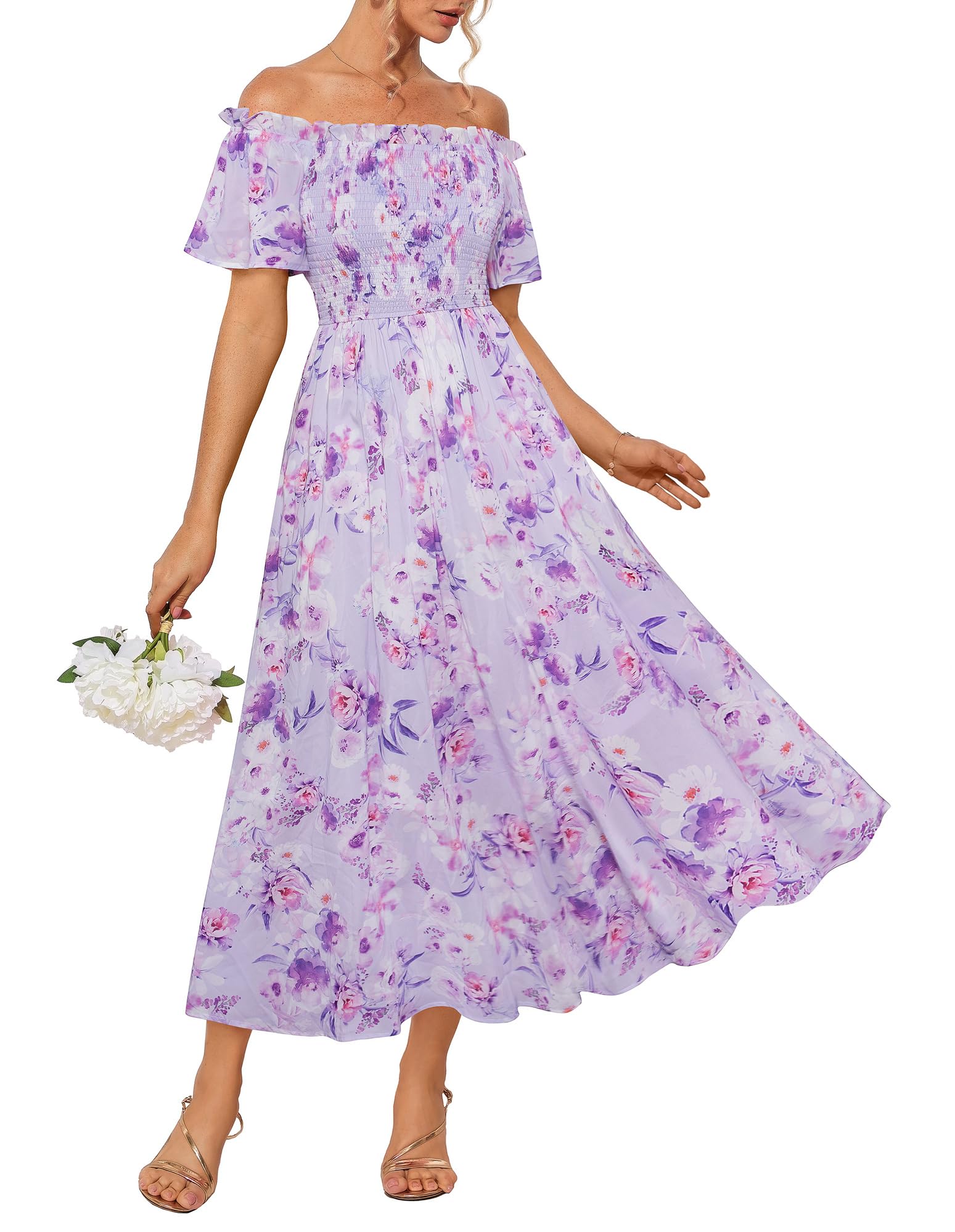 Foto 2 pulgar | Vestido Grace Karin 2025 Para Mujer Con Hombros Descubiertos Y Estampado Floral Morado Xl - Venta Internacional.