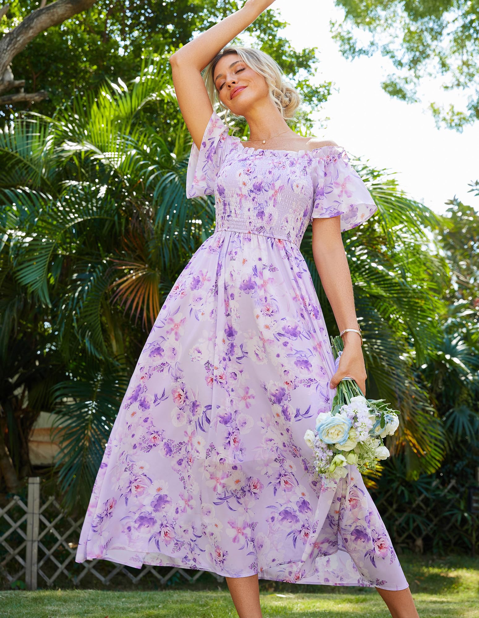 Foto 5 pulgar | Vestido Grace Karin 2025 Para Mujer Con Hombros Descubiertos Y Estampado Floral Morado Xl - Venta Internacional.