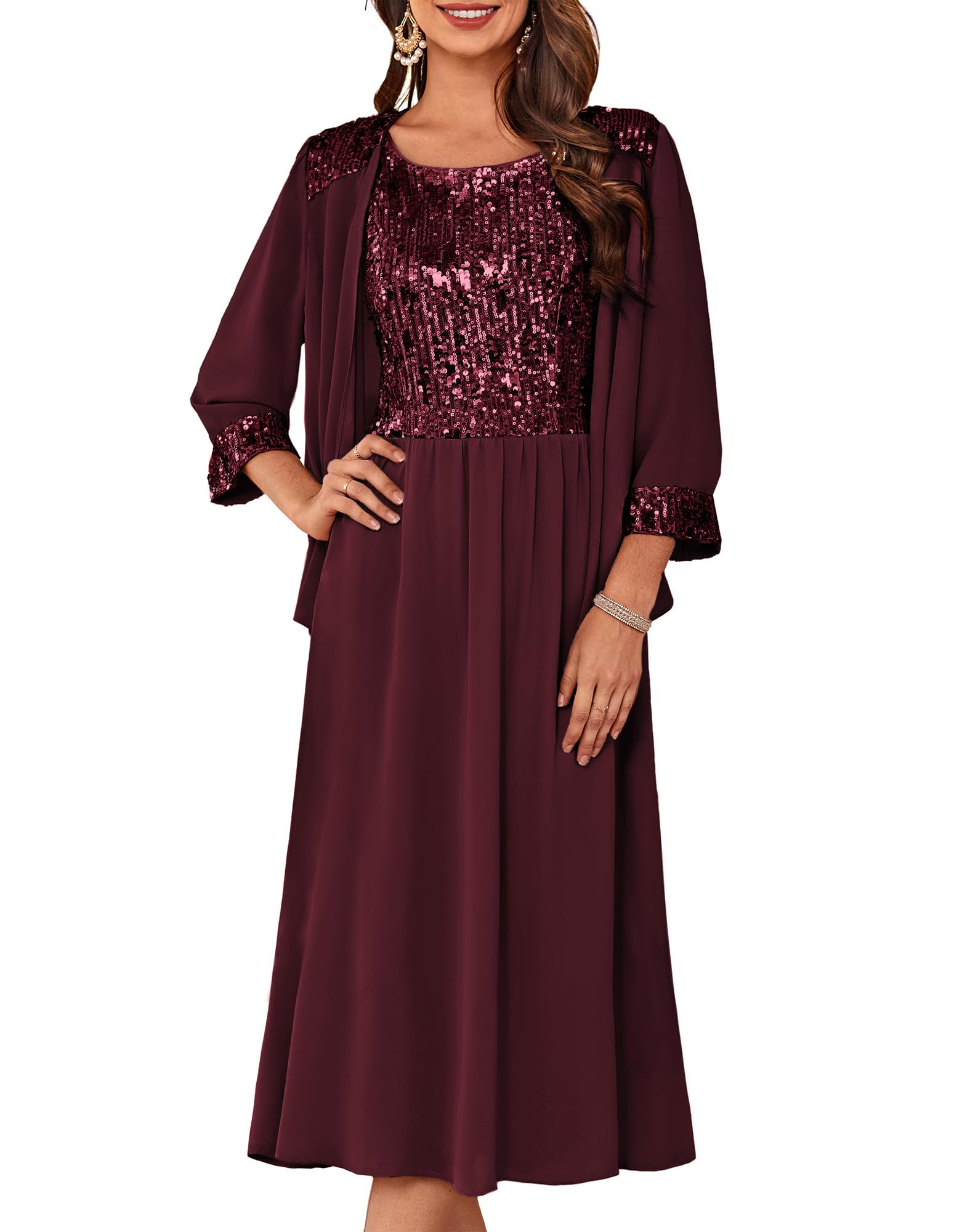 Foto 2 pulgar | Vestido Mother Of The Bride Rojo Oscuro Con Chaqueta Grace Karin - Venta Internacional.