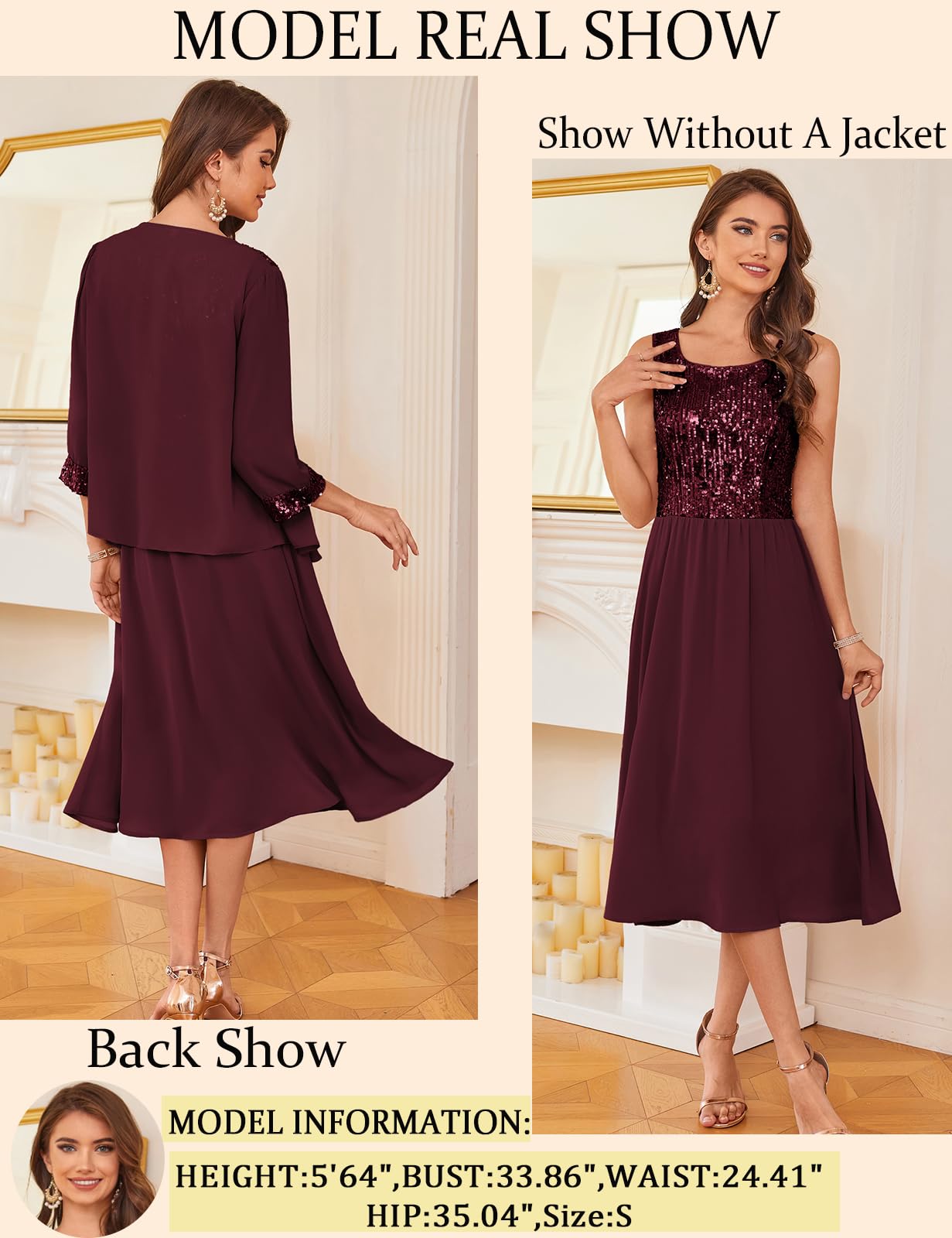 Foto 4 pulgar | Vestido Mother Of The Bride Rojo Oscuro Con Chaqueta Grace Karin - Venta Internacional.