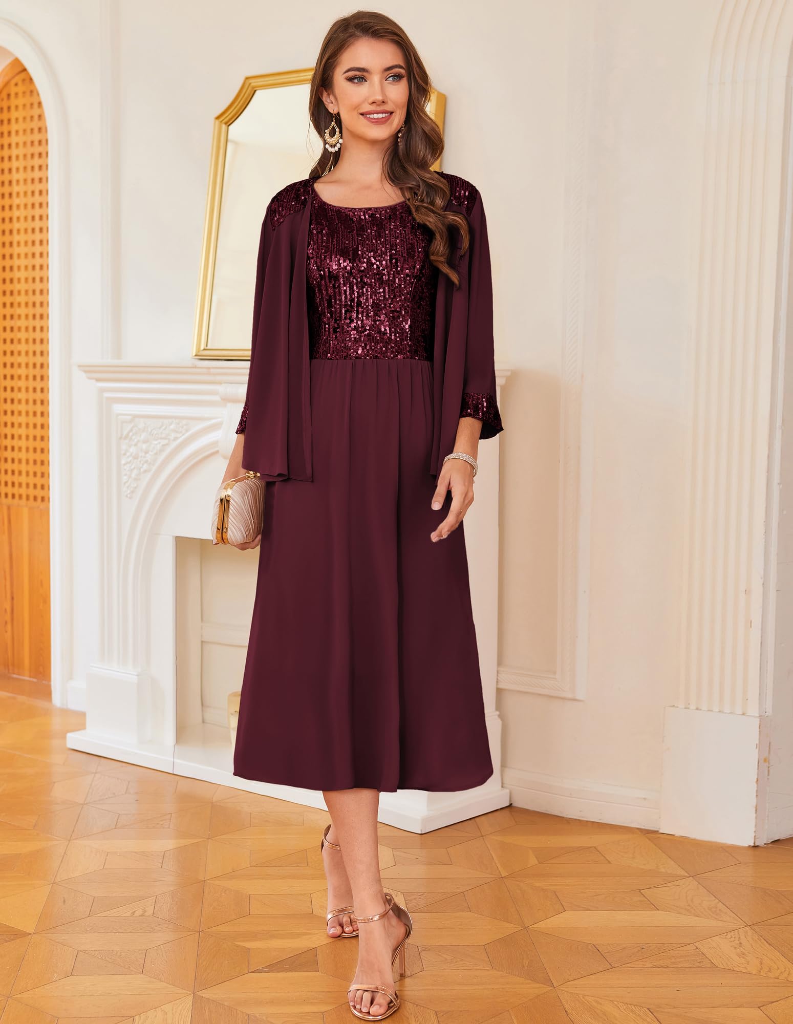 Foto 5 pulgar | Vestido Mother Of The Bride Rojo Oscuro Con Chaqueta Grace Karin - Venta Internacional.