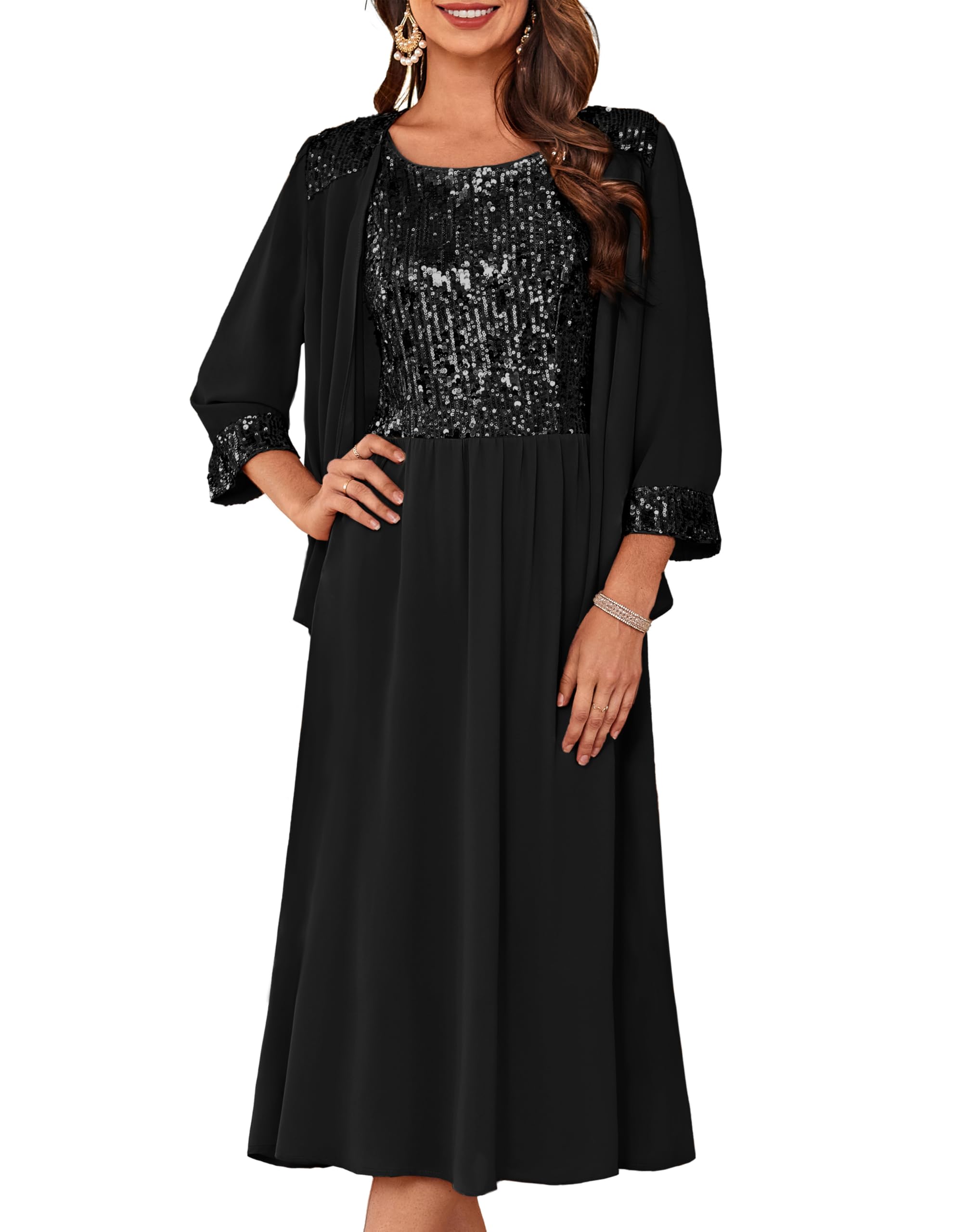 Foto 2 pulgar | Vestido De Lentejuelas Grace Karin Mother Of The Bride Con Chaqueta Negra - Venta Internacional.