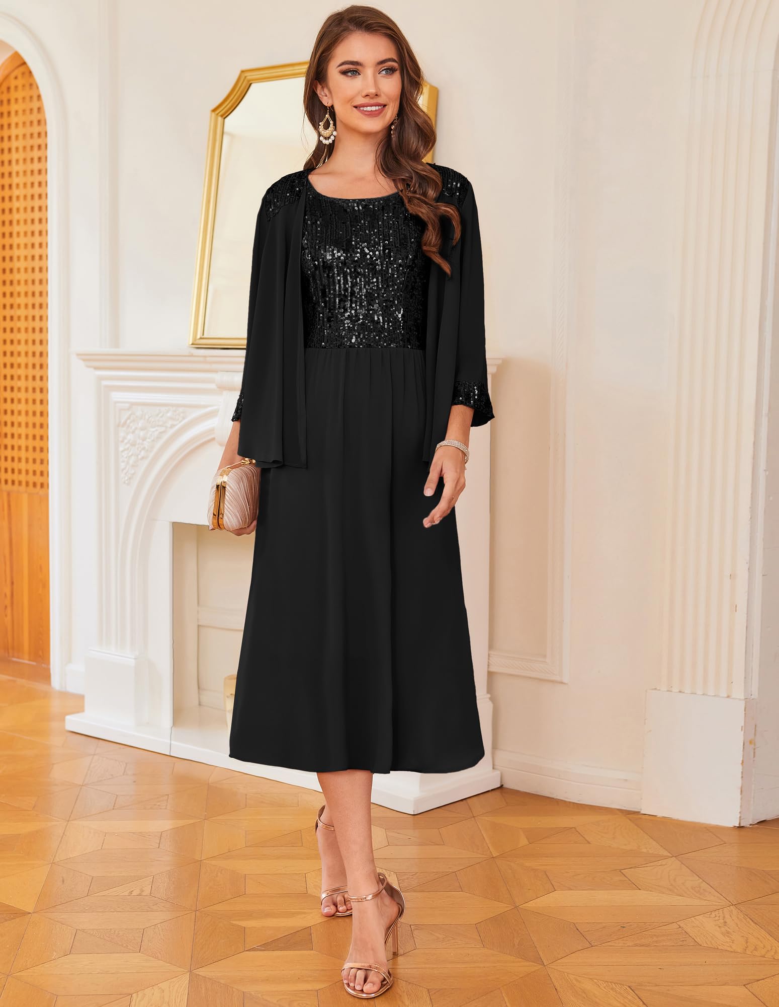 Foto 3 pulgar | Vestido De Lentejuelas Grace Karin Mother Of The Bride Con Chaqueta Negra - Venta Internacional.