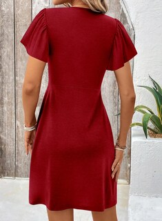 Foto 2 | Vestido Acelit Twist En La Parte Delantera Con Cuello En V Y Manga Corta Rojo Para Mujer - Venta Internacional.