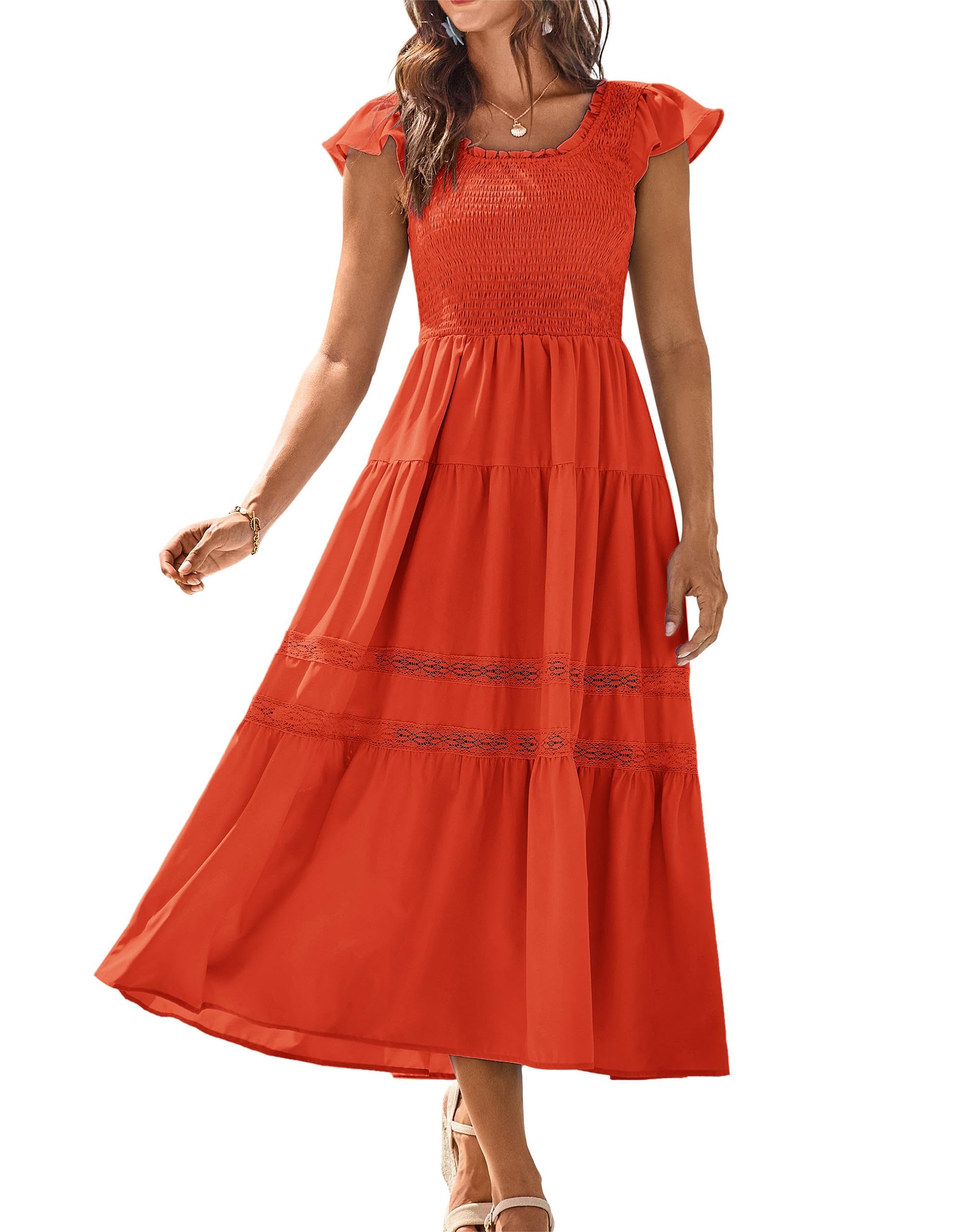 Foto 2 pulgar | Vestido Midi Grace Karin Verano 2025 Fluido Naranja Rojo Para Mujer - Venta Internacional.