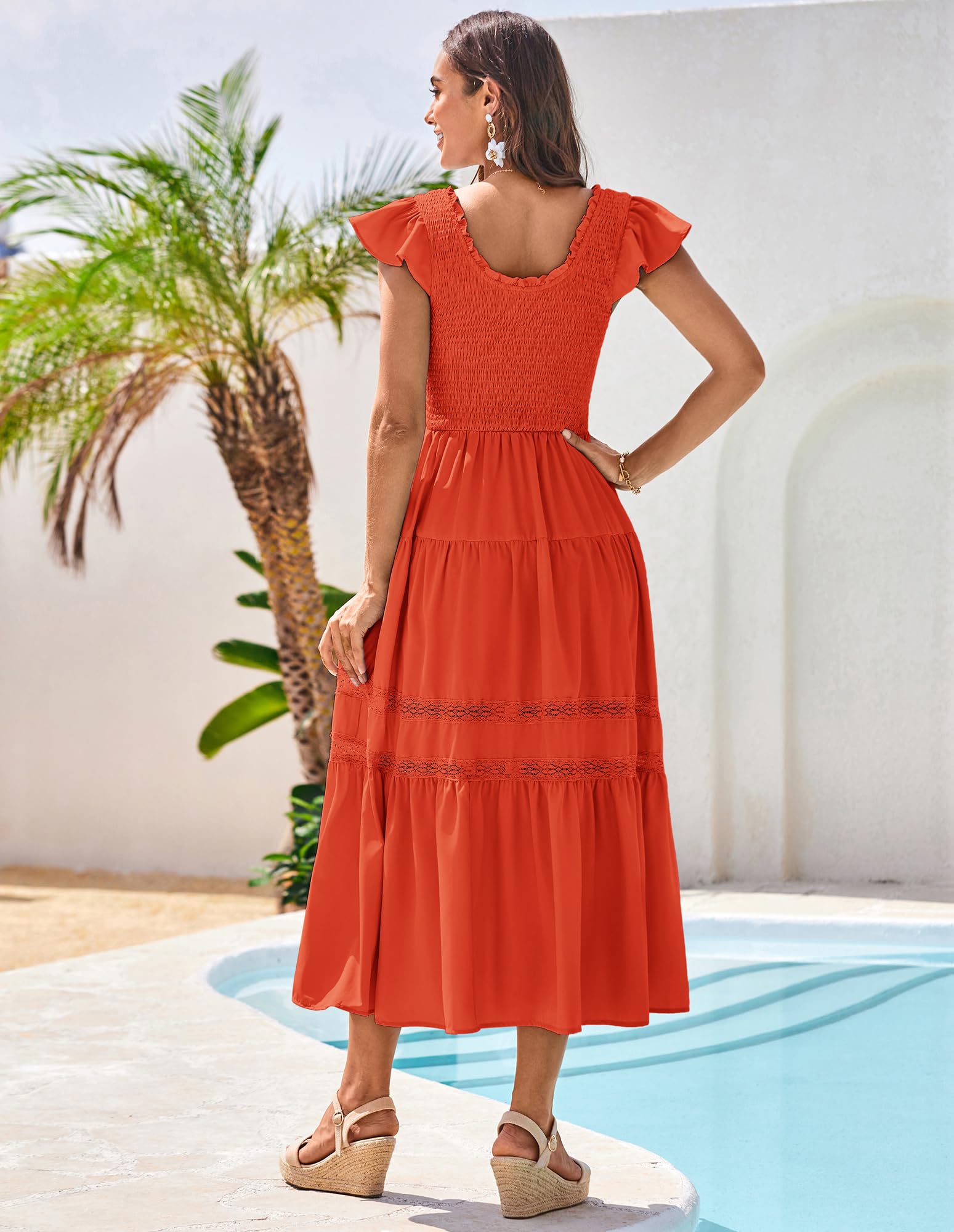 Foto 4 pulgar | Vestido Midi Grace Karin Verano 2025 Fluido Naranja Rojo Para Mujer - Venta Internacional.