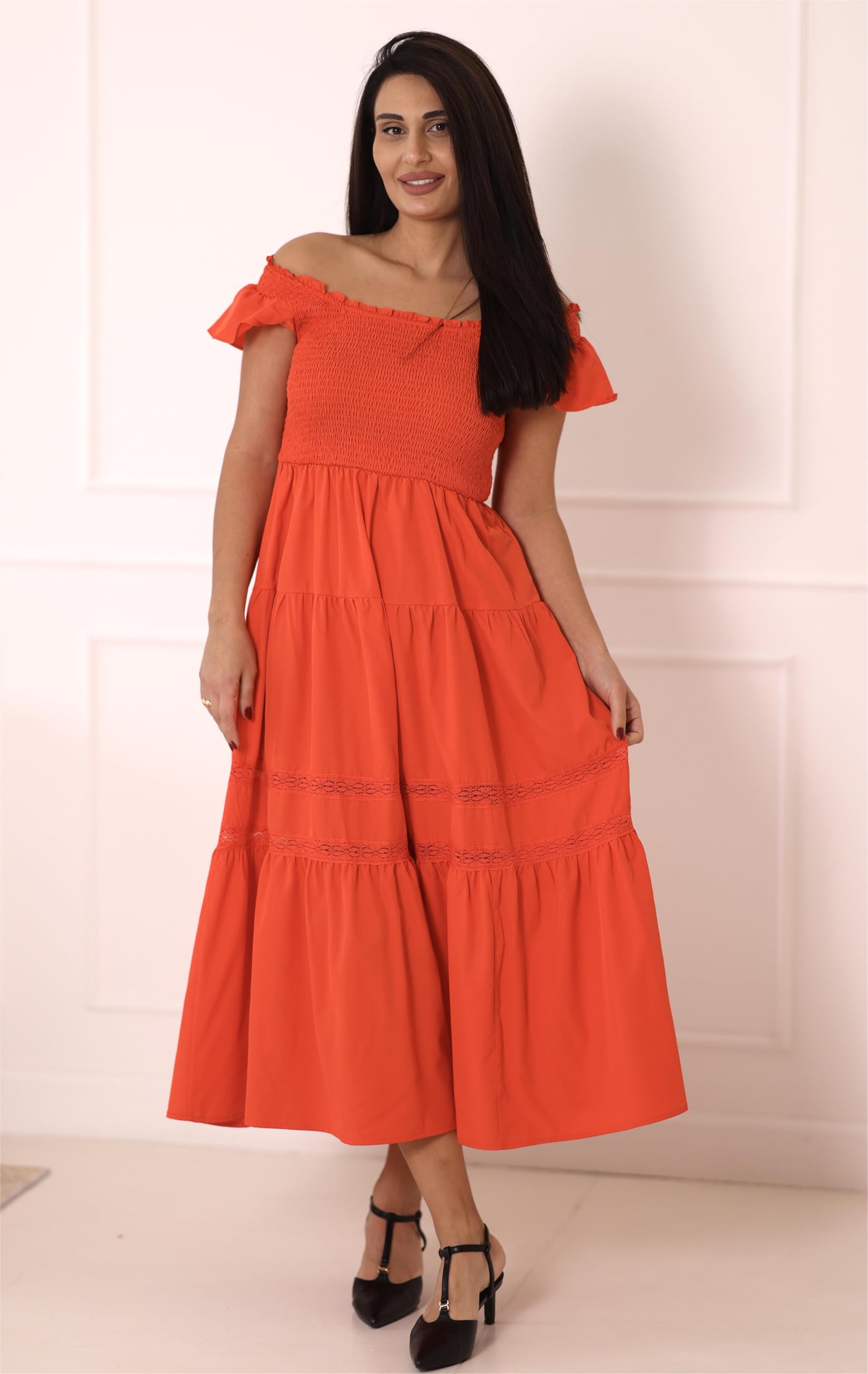 Foto 5 pulgar | Vestido Midi Grace Karin Verano 2025 Fluido Naranja Rojo Para Mujer - Venta Internacional.