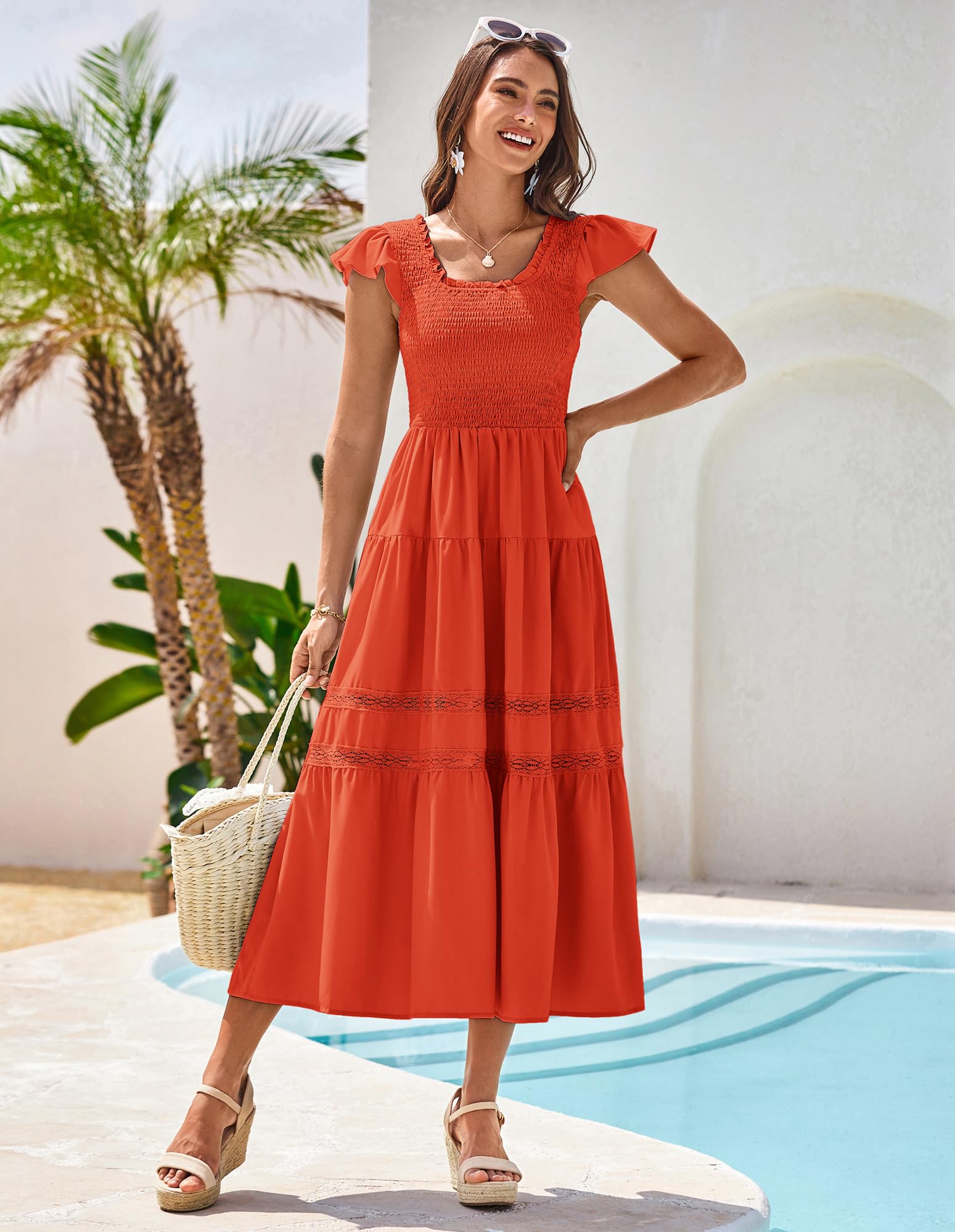 Foto 7 | Vestido Midi Grace Karin Verano 2025 Fluido Naranja Rojo Para Mujer - Venta Internacional.