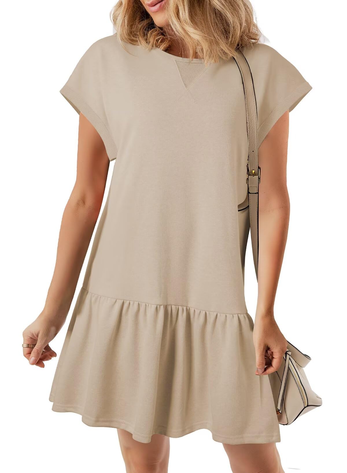 Foto 2 pulgar | Vestido Blencot Para Mujer, Manga Corta, Liso, Holgado, Plisado - Venta Internacional.