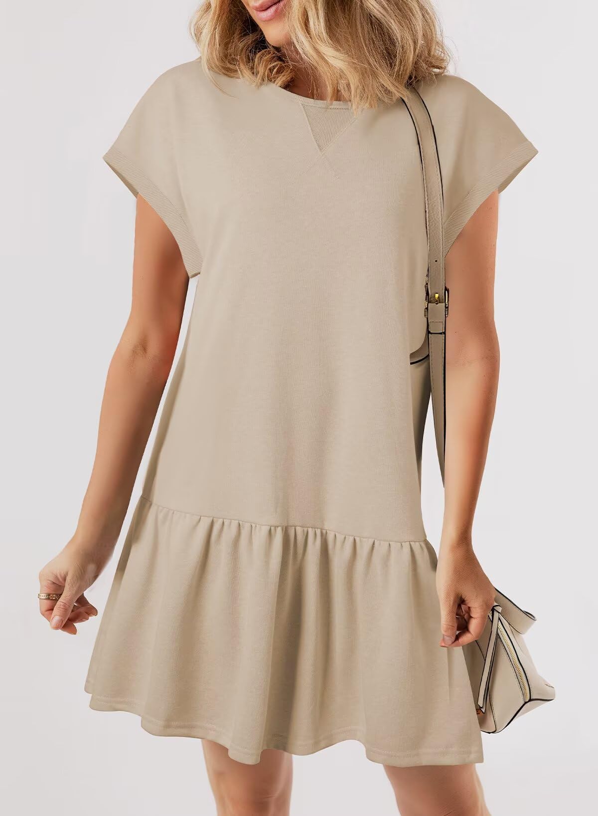 Foto 3 pulgar | Vestido Blencot Para Mujer, Manga Corta, Liso, Holgado, Plisado - Venta Internacional.