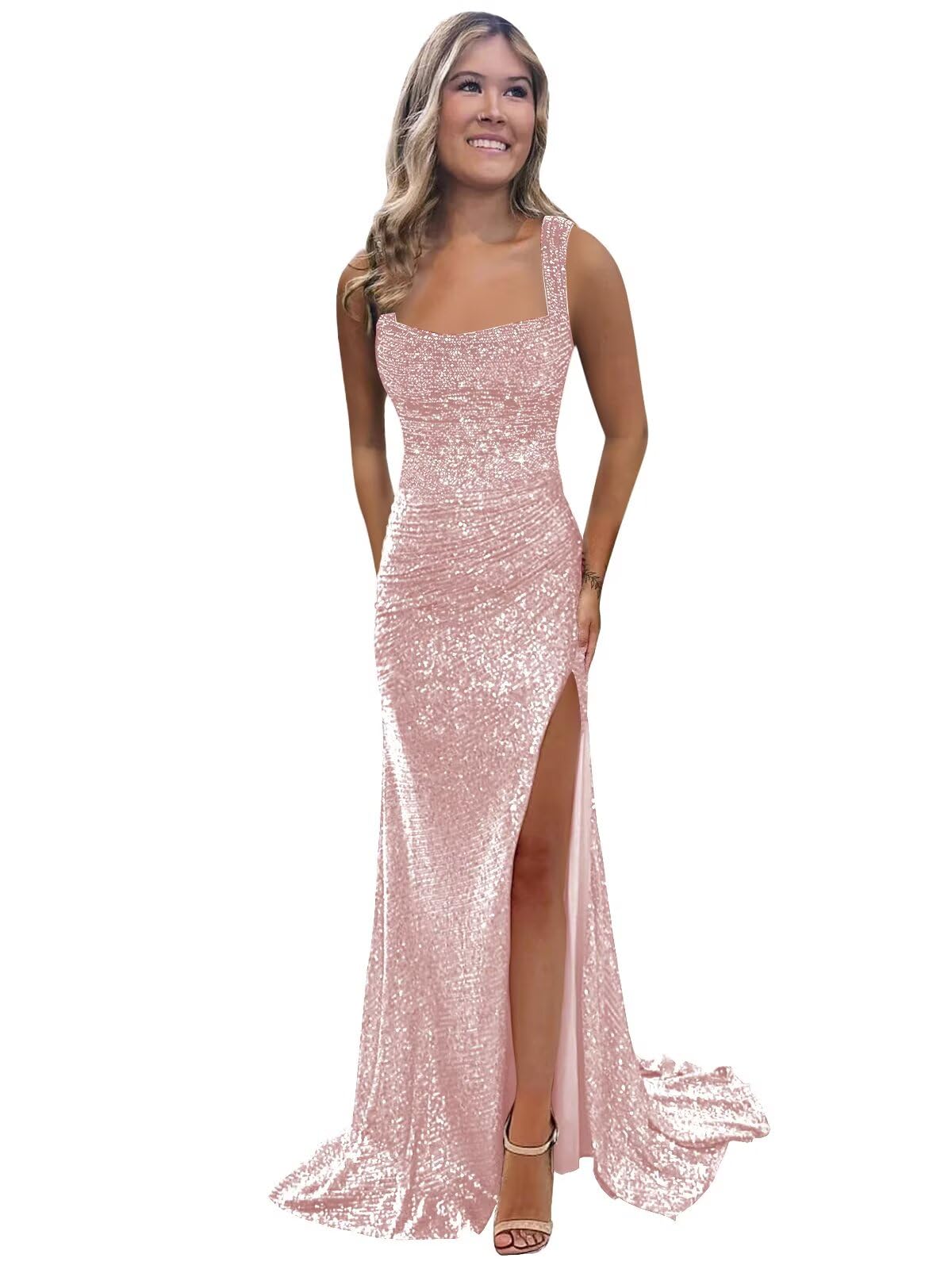Foto 2 pulgar | Vestido De Fiesta Bolensye 2025, Diseño De Sirena, Lentejuelas, Abertura Larga, Rosa, Talla 4 - Venta Internacional.