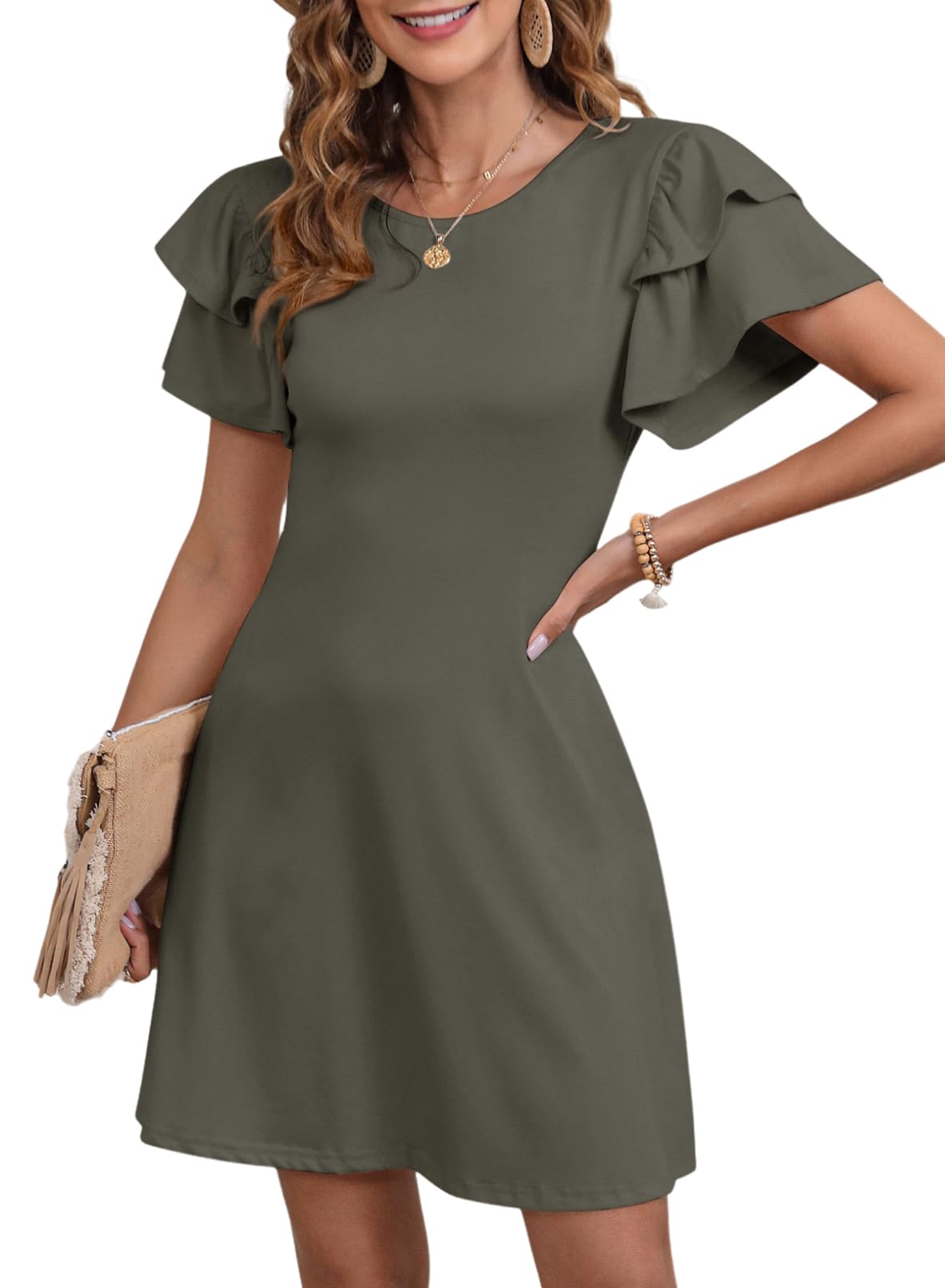 Foto 1 | Minivestido Dokotoo Green Mist Con Cuello En V Y Volantes De Manga Corta - Venta Internacional.