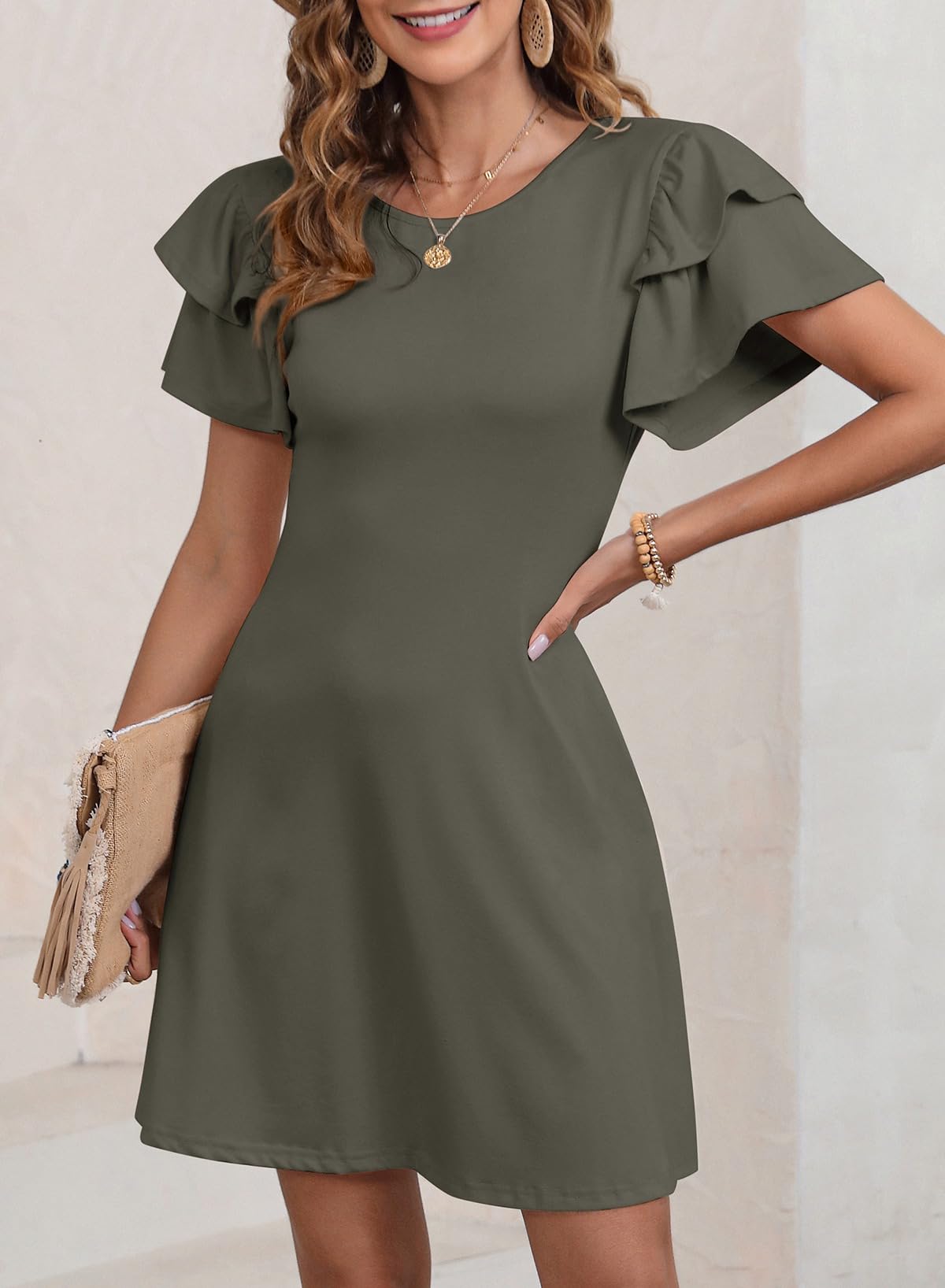 Foto 2 | Minivestido Dokotoo Green Mist Con Cuello En V Y Volantes De Manga Corta - Venta Internacional.