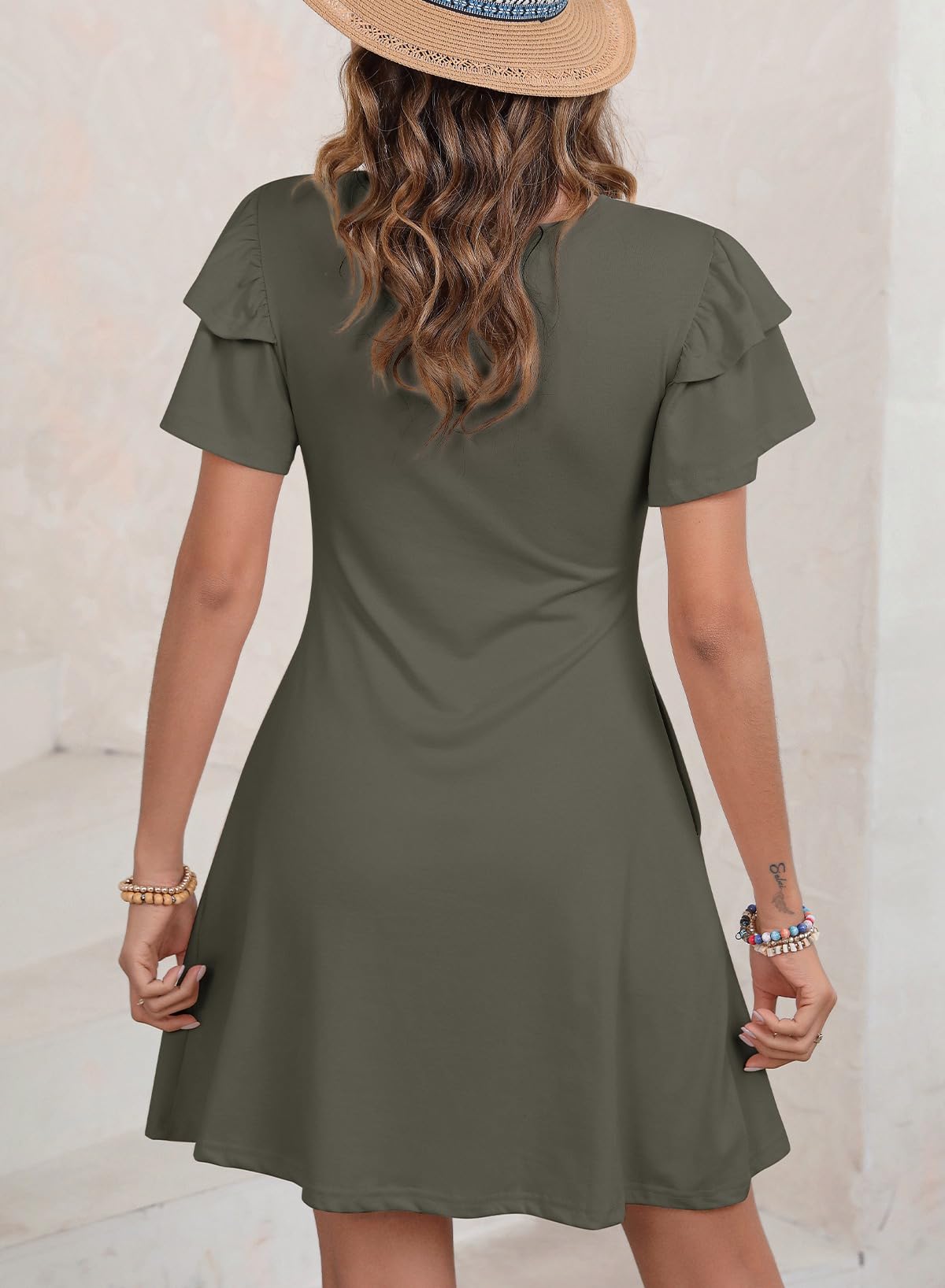 Foto 4 pulgar | Minivestido Dokotoo Green Mist Con Cuello En V Y Volantes De Manga Corta - Venta Internacional.