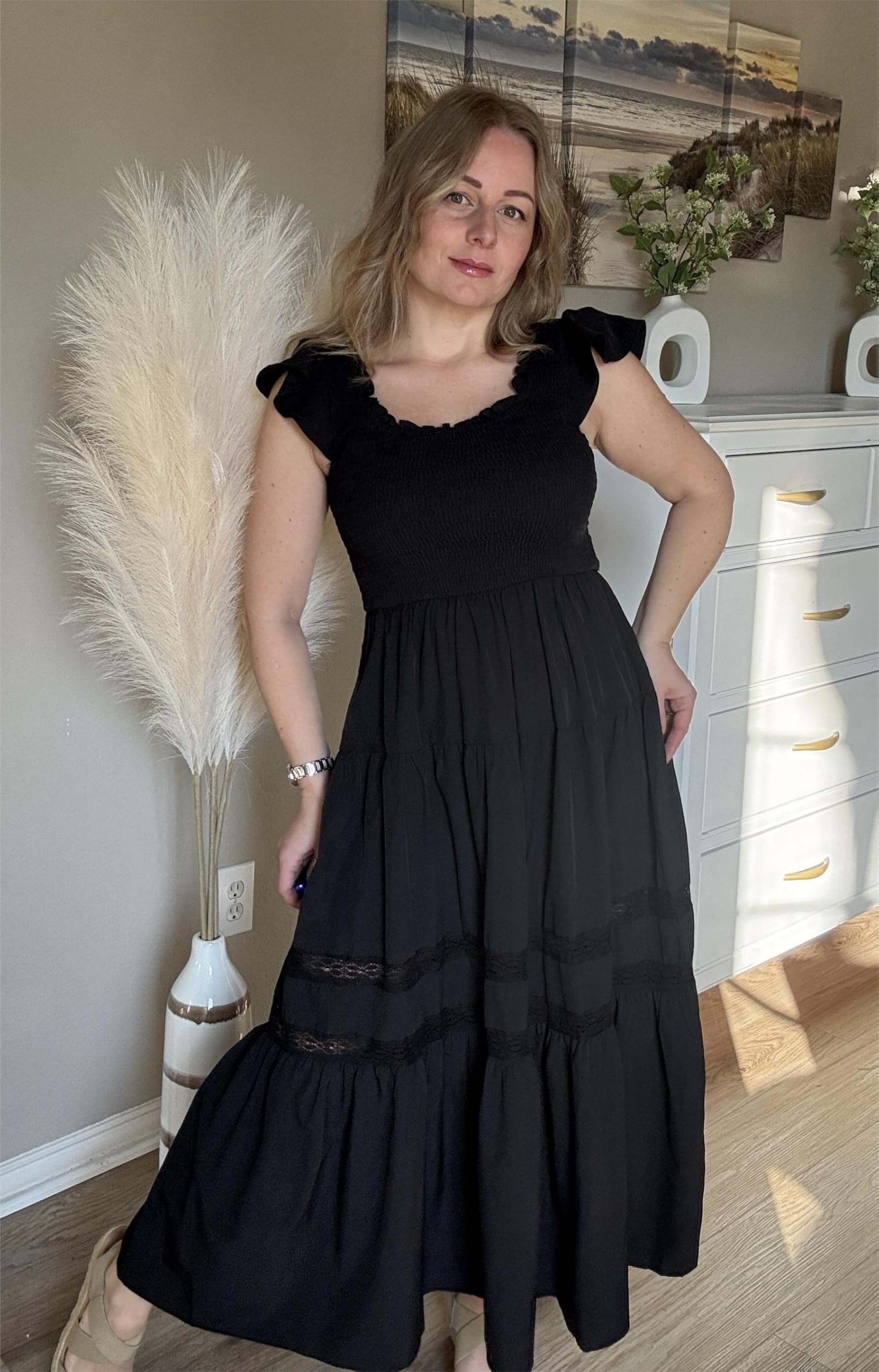 Foto 4 | Vestido Grace Karin Boho Manga Corta Para Mujer Negro Talla L - Venta Internacional.
