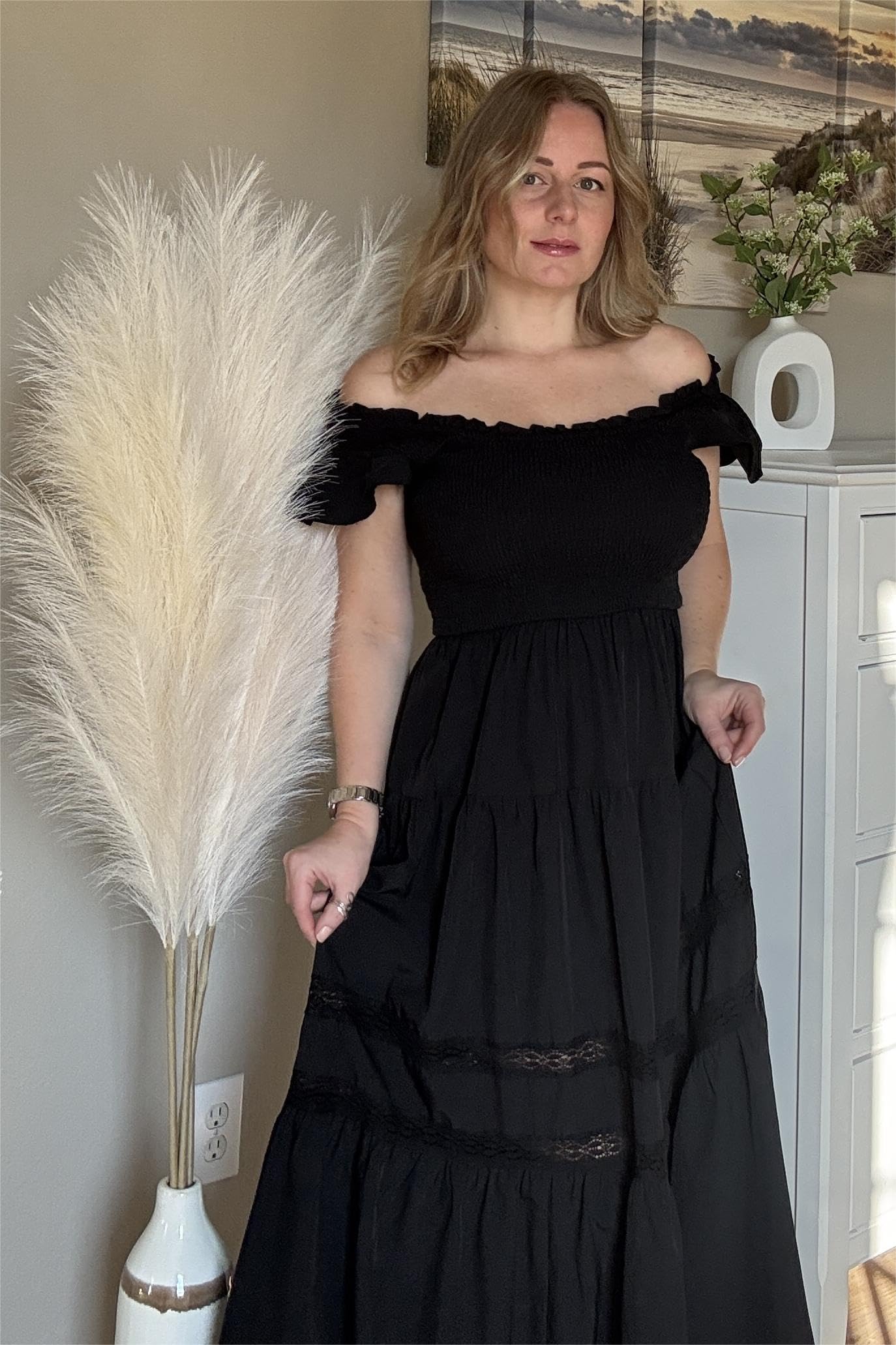 Foto 6 pulgar | Vestido Grace Karin Boho Manga Corta Para Mujer Negro Talla L - Venta Internacional.