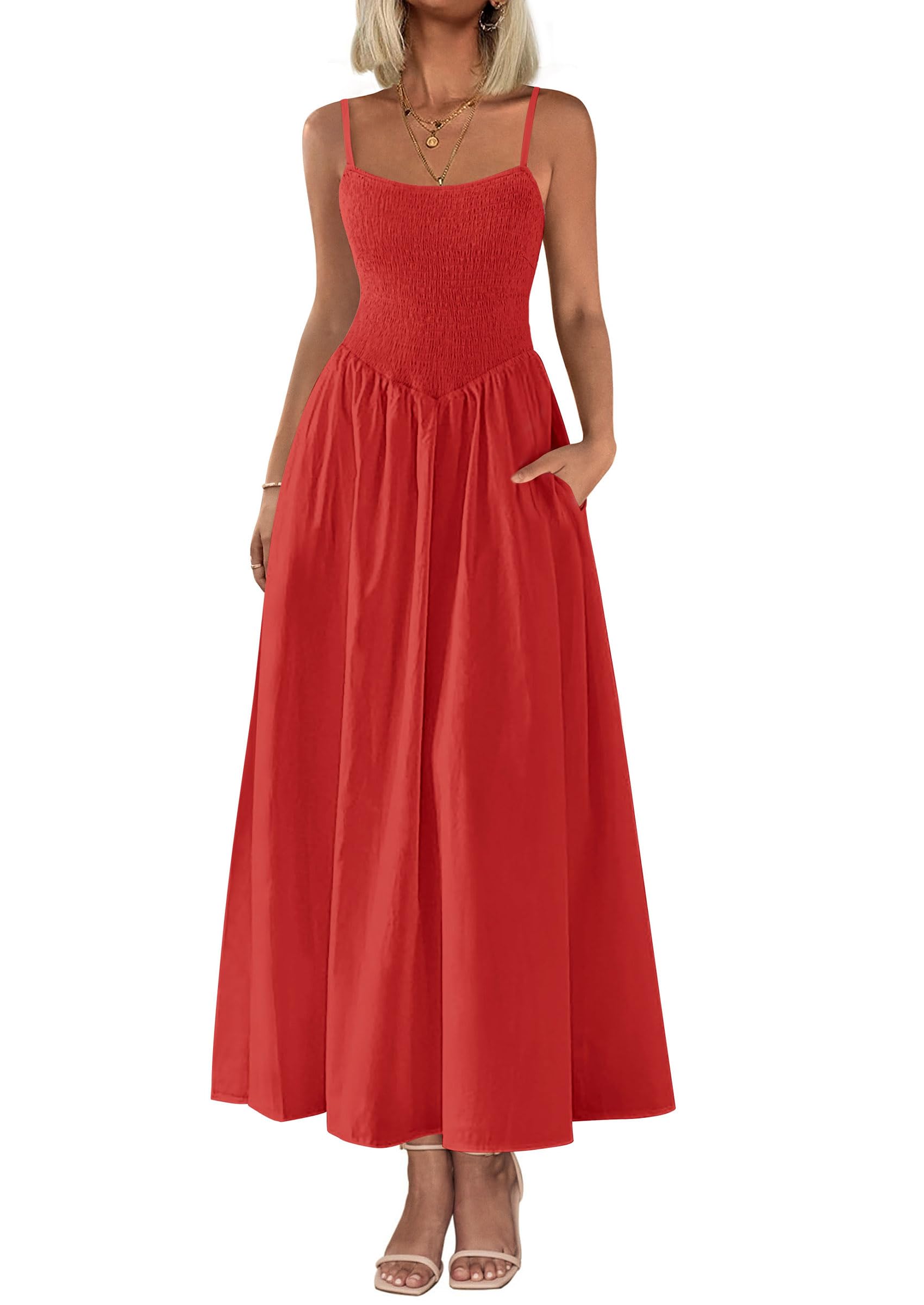 Vestido Largo Prettygarden Para Mujer, Estampado, Verano 2025, Rojo - Venta Internacional.