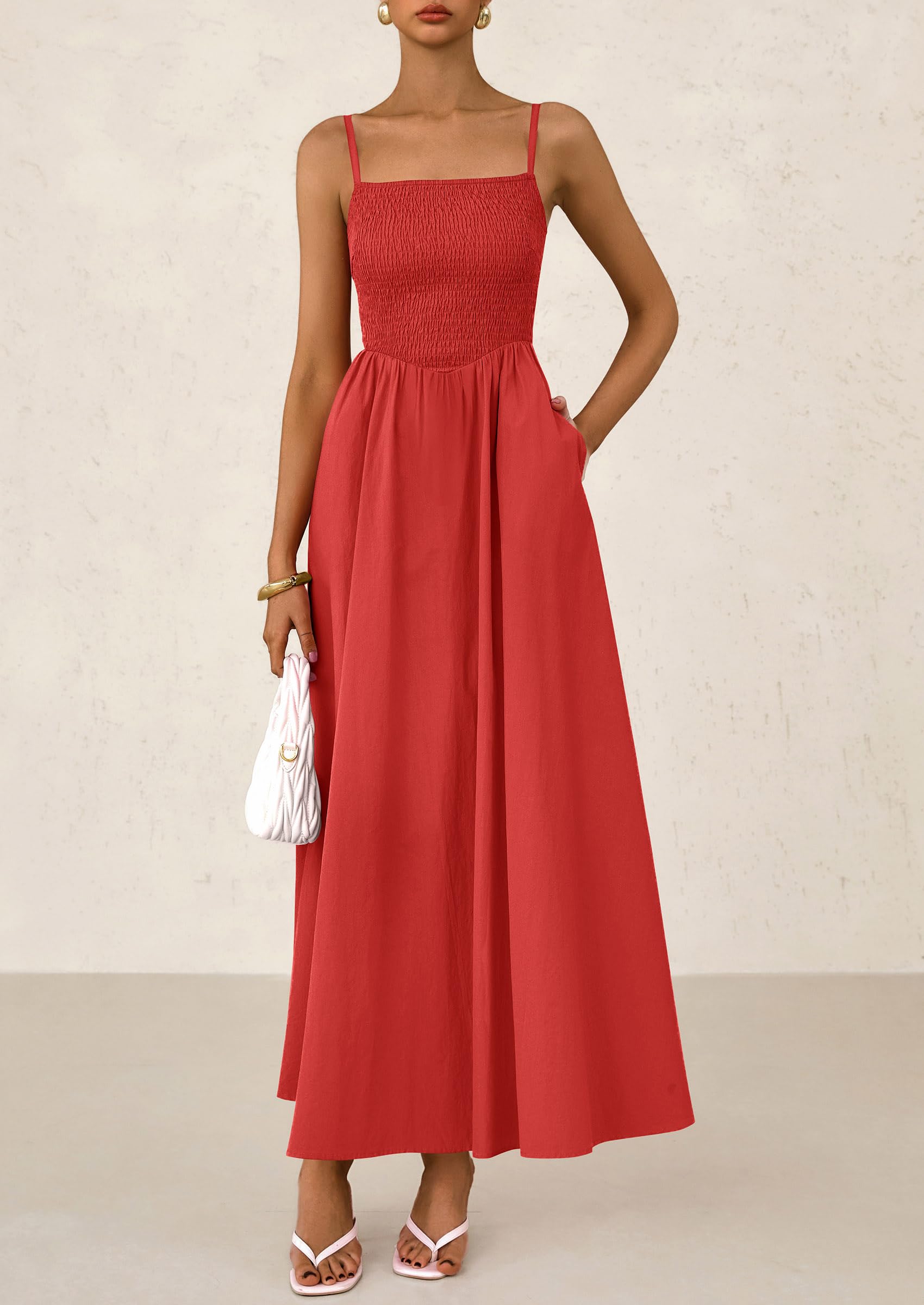 Foto 6 pulgar | Vestido Largo Prettygarden Para Mujer, Estampado, Verano 2025, Rojo - Venta Internacional.
