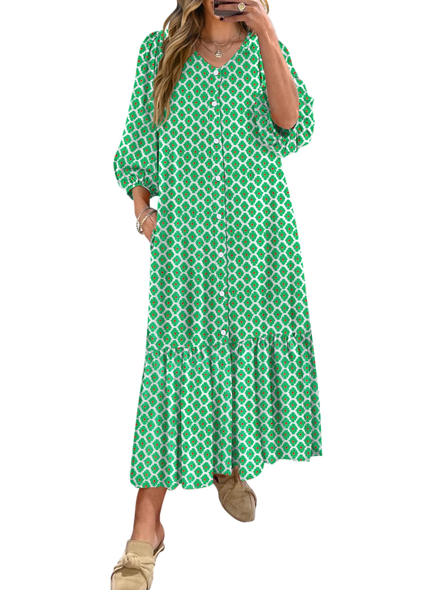 Foto 2 pulgar | Vestido Largo Anrabess Boho Summer 2025 Con Mangas Abullonadas Y Cuello En V - Venta Internacional.