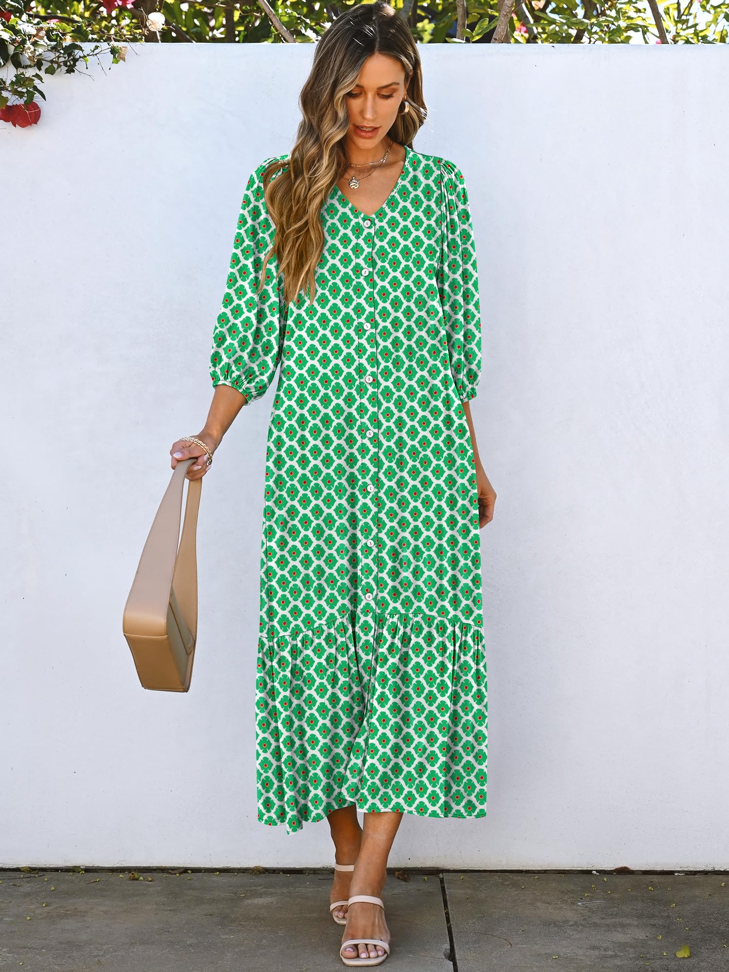 Foto 7 pulgar | Vestido Largo Anrabess Boho Summer 2025 Con Mangas Abullonadas Y Cuello En V - Venta Internacional.