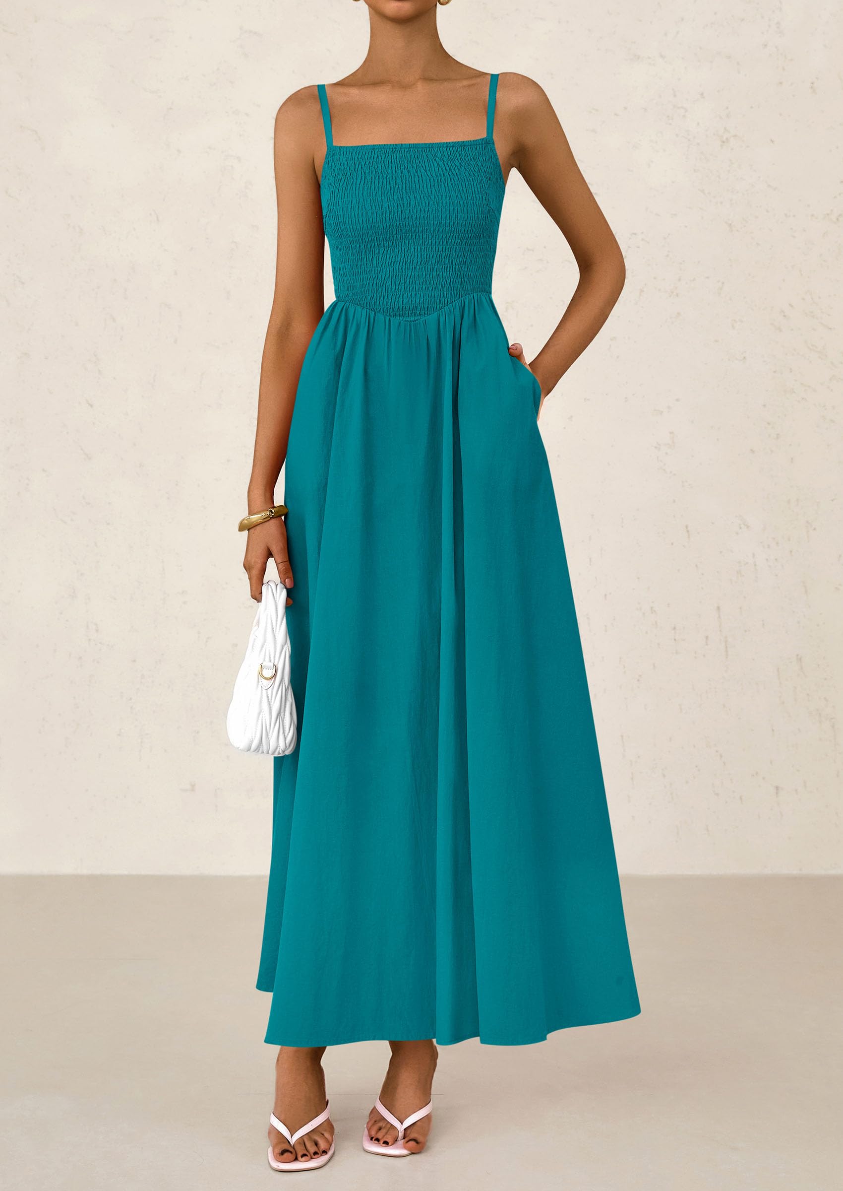 Foto 3 | Vestido Largo Prettygarden Para Mujer, Fruncido, Verano, Playa 2025 - Venta Internacional.