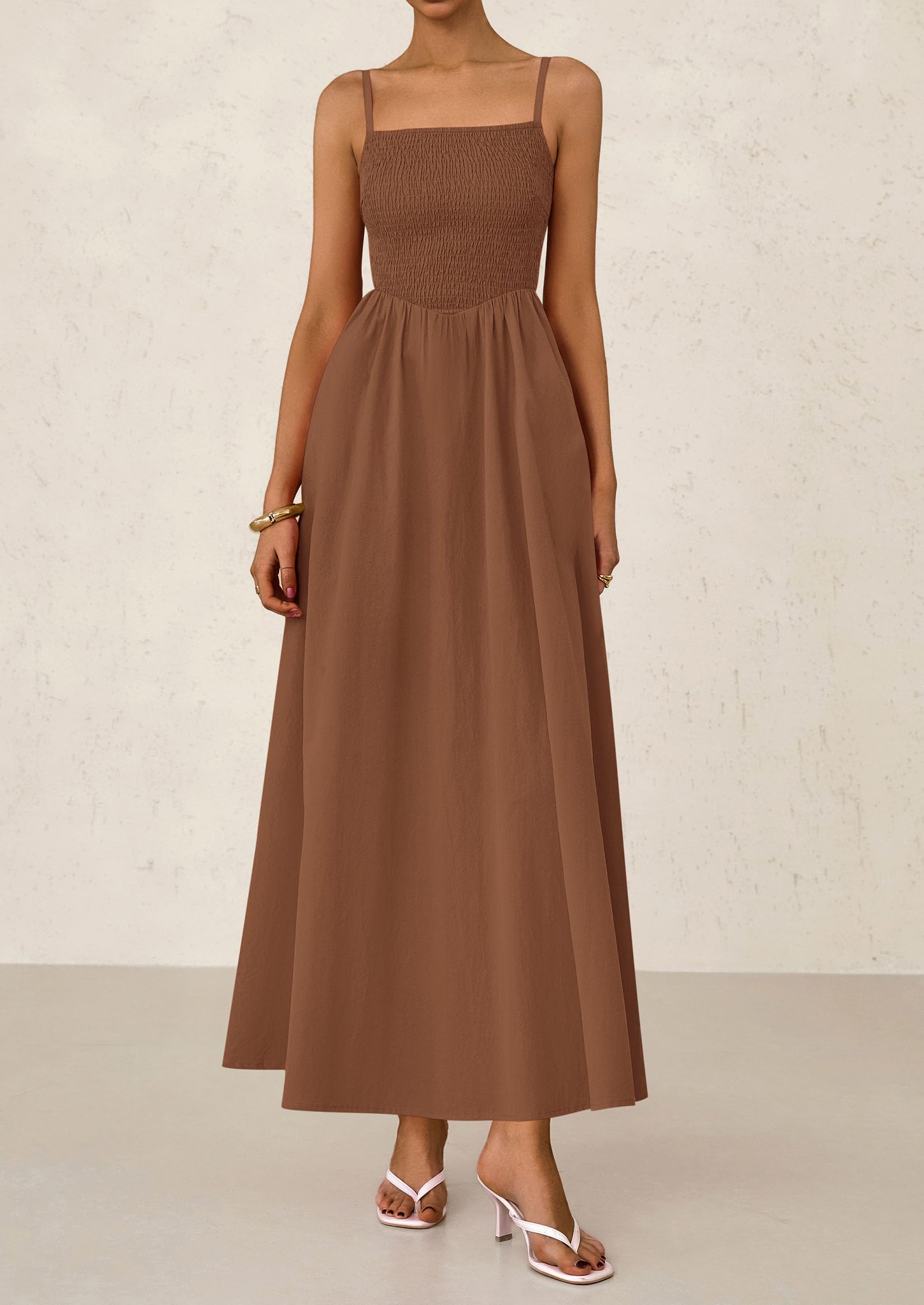 Foto 4 | Vestido Largo Prettygarden Para Mujer, Fruncido, Verano 2025, Marrón - Venta Internacional.